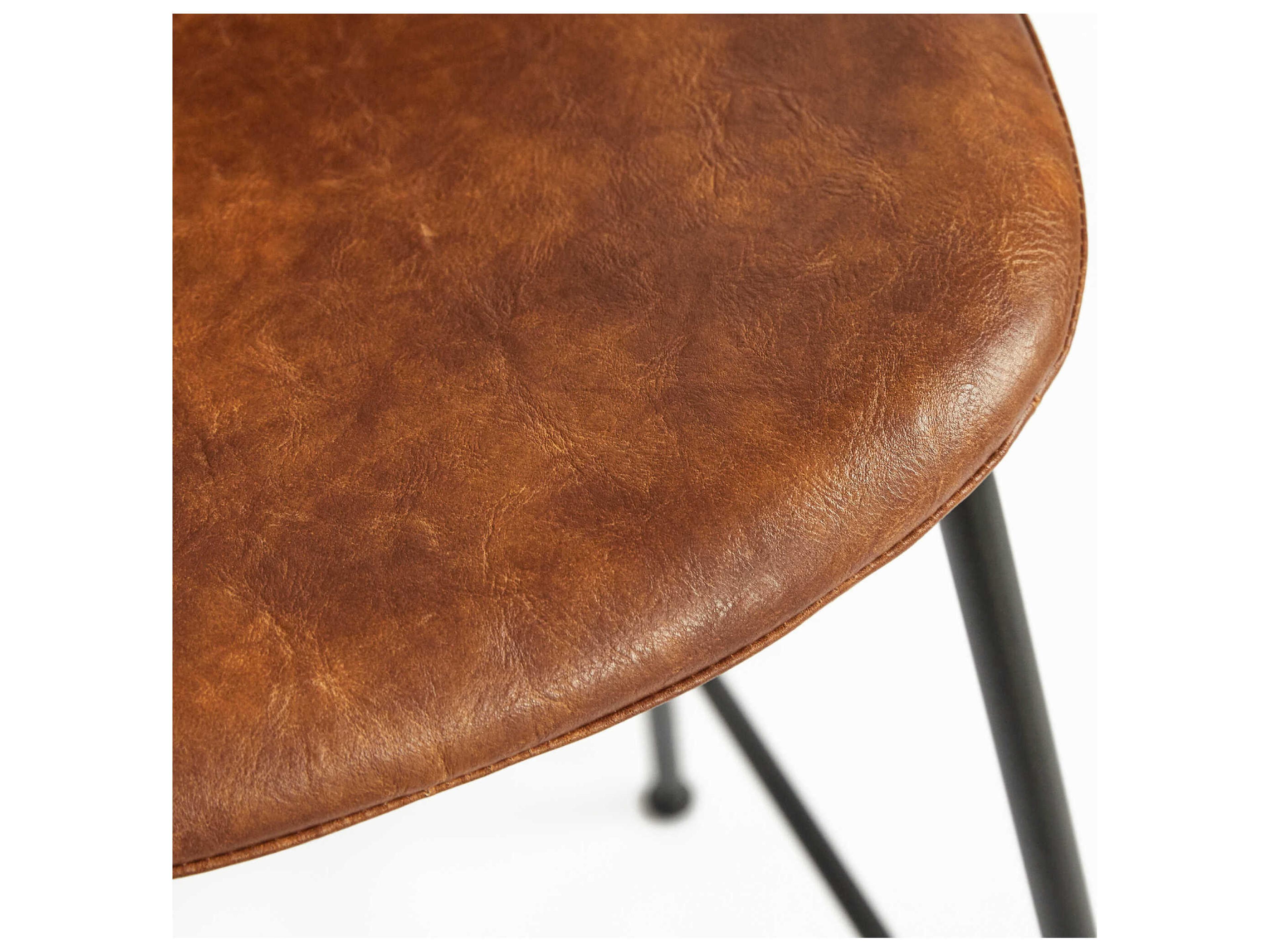 Zentique Lana Matte Black Frame Brown Pu Leather Bar Stool