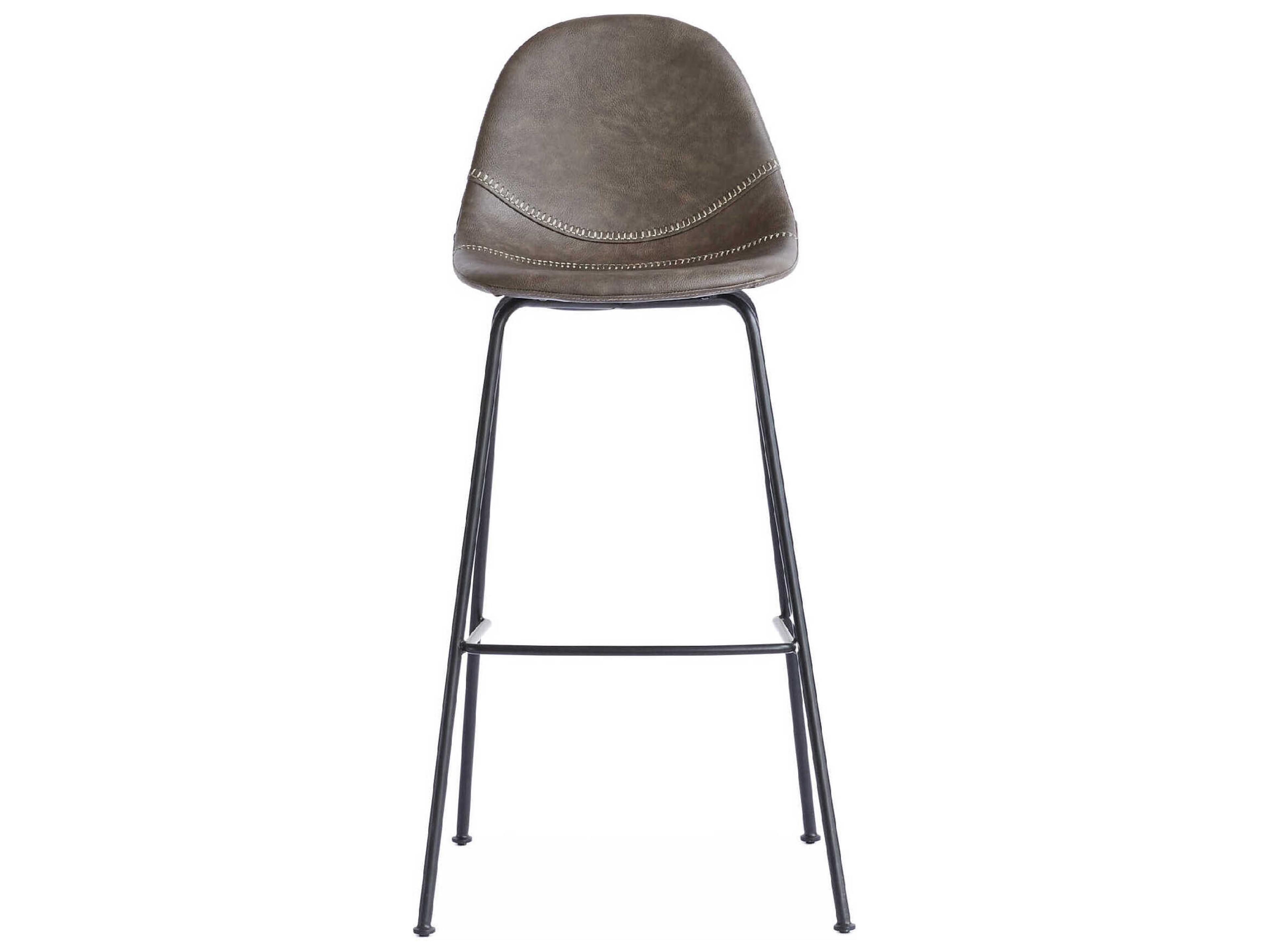 Zentique Lana Matte Black Frame Grey Pu Leather Bar Stool