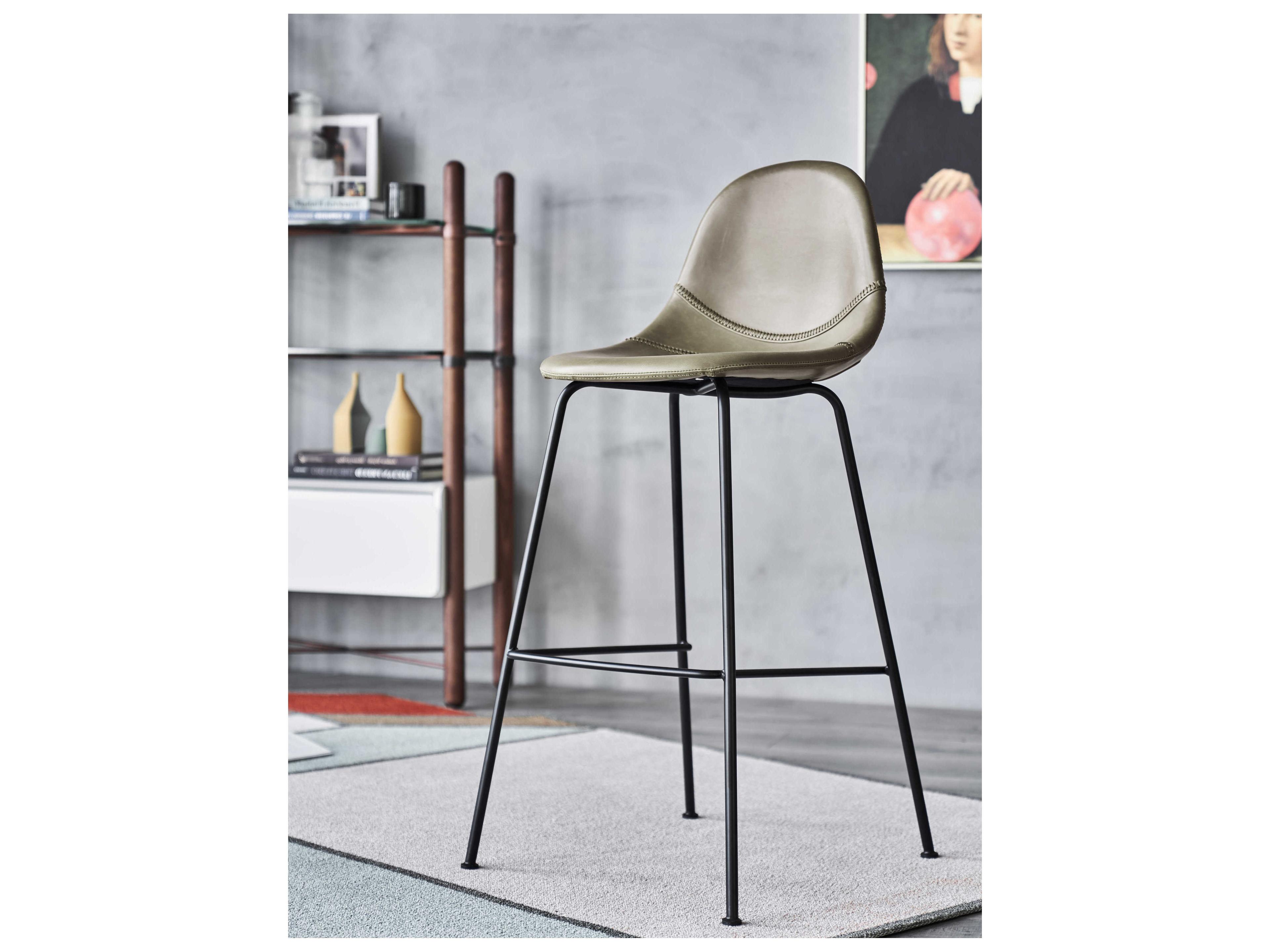 Zentique Lana Matte Black Frame Grey Pu Leather Bar Stool