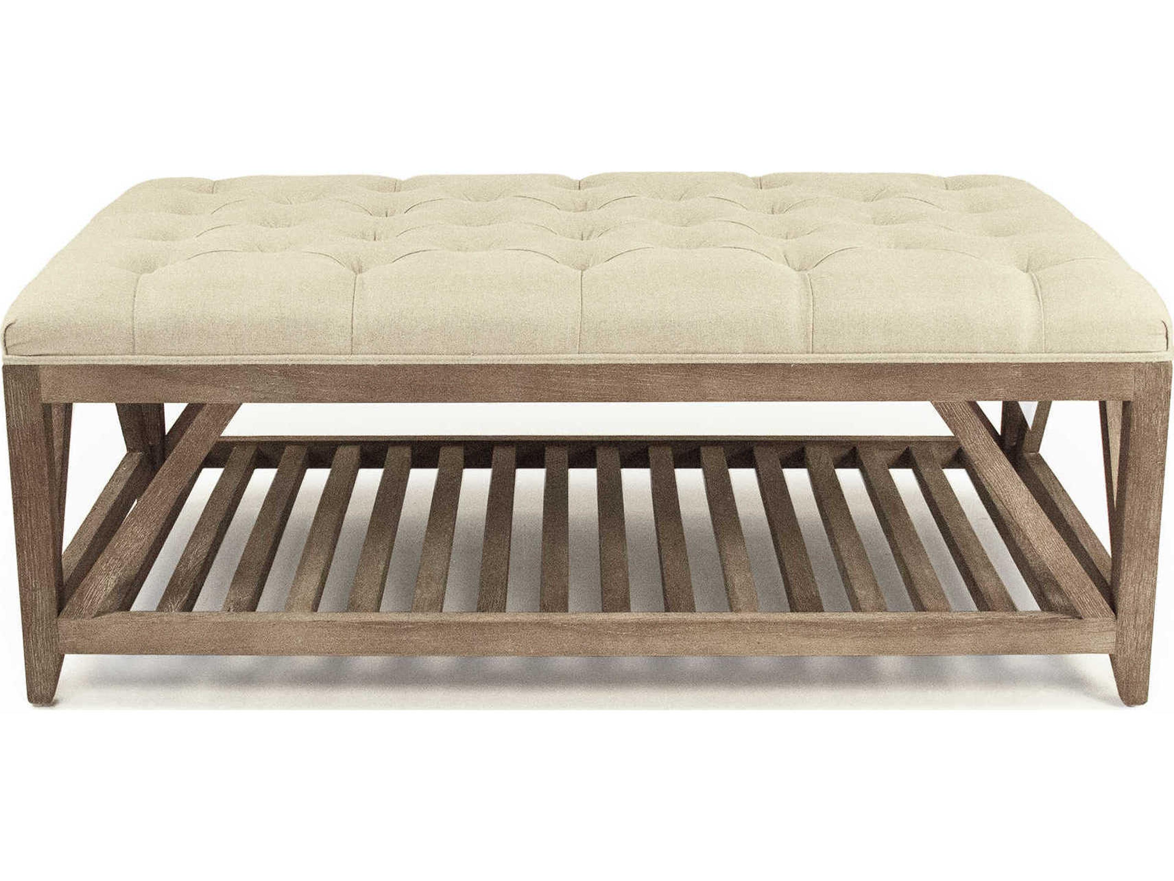 Zentique Natural Linen Cream Upholstered Tufted Ottoman