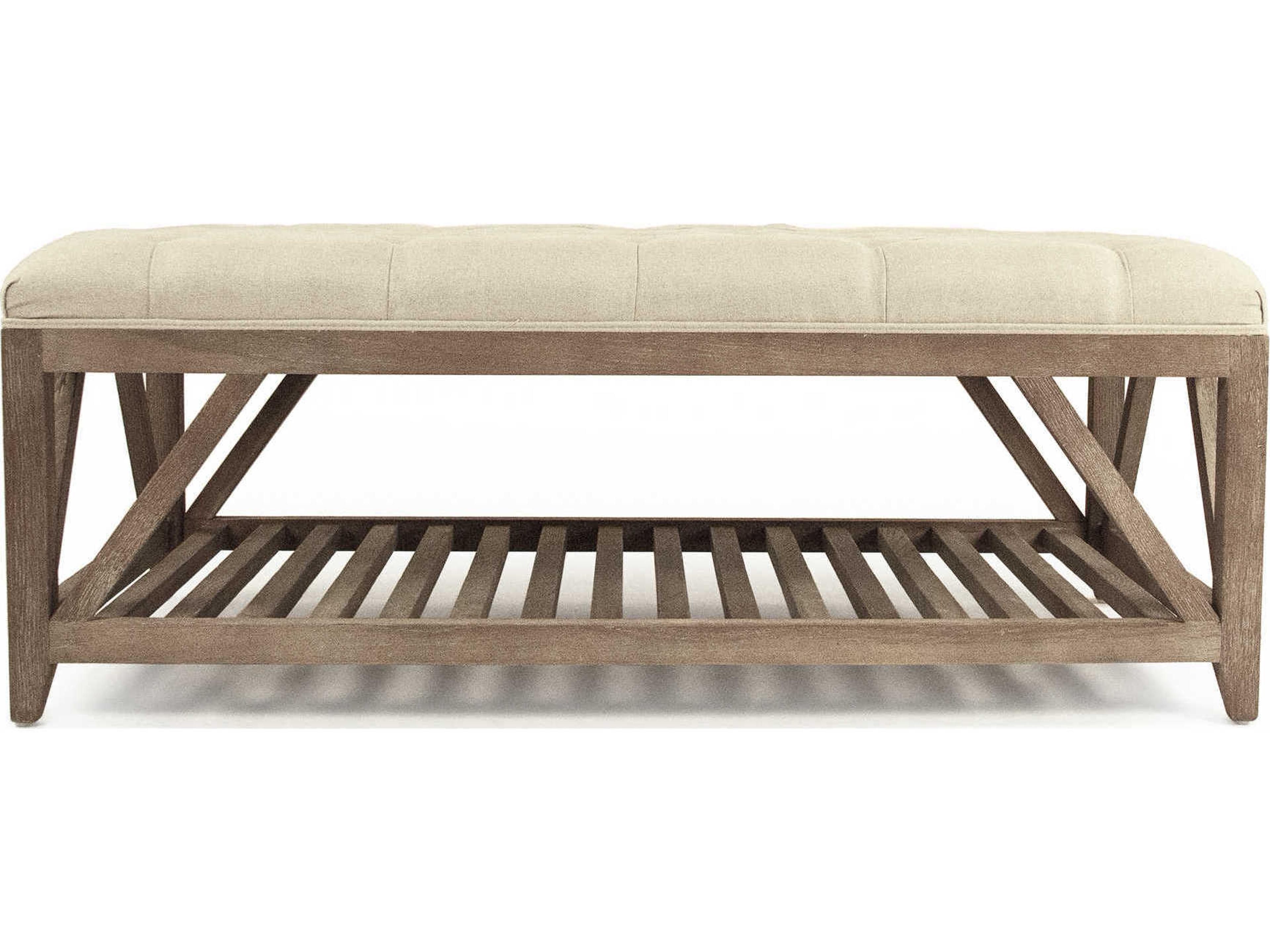 Zentique Natural Linen Cream Upholstered Tufted Ottoman