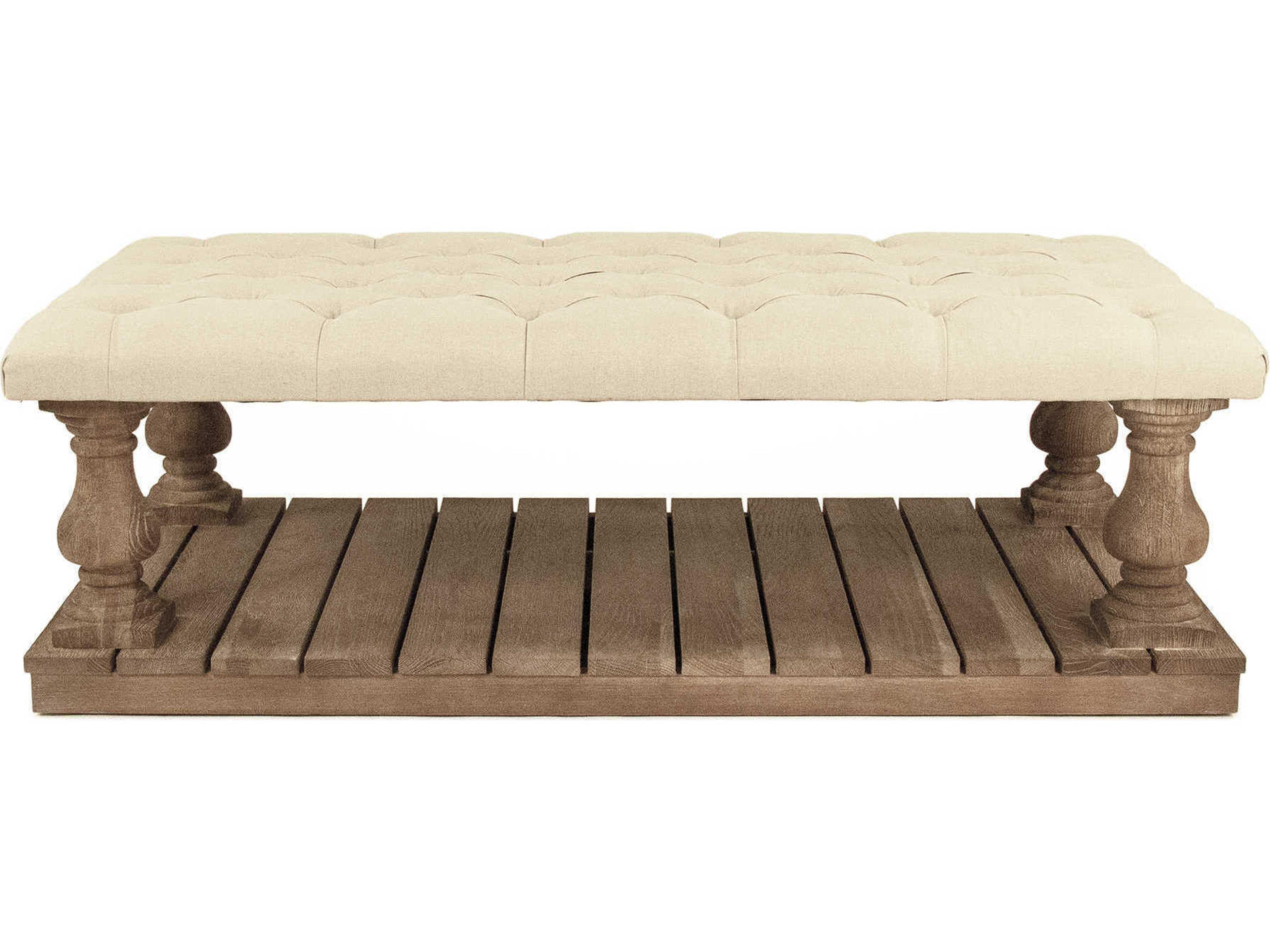 Zentique Natural Linen Cream Upholstered Tufted Ottoman