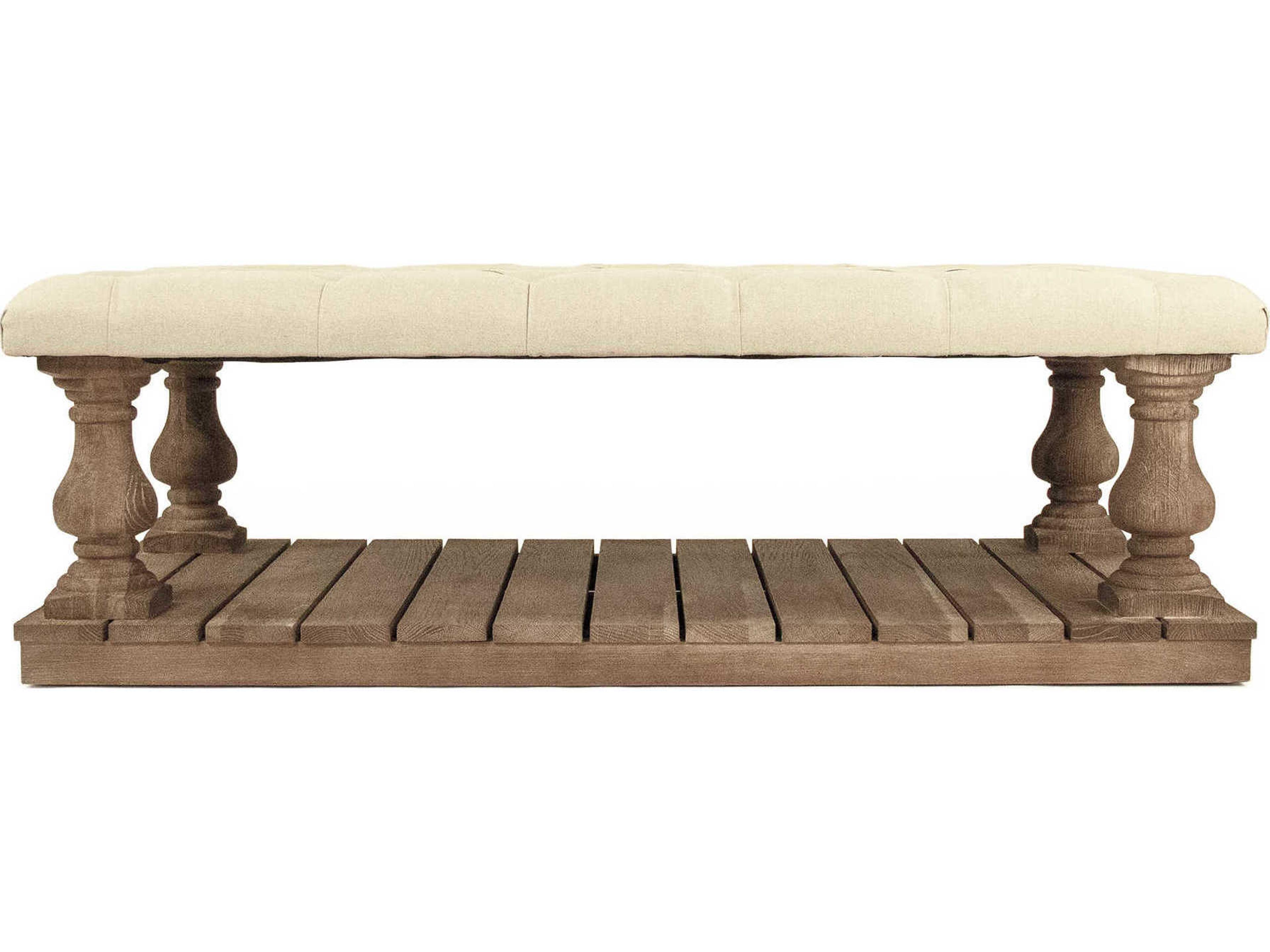 Zentique Natural Linen Cream Upholstered Tufted Ottoman