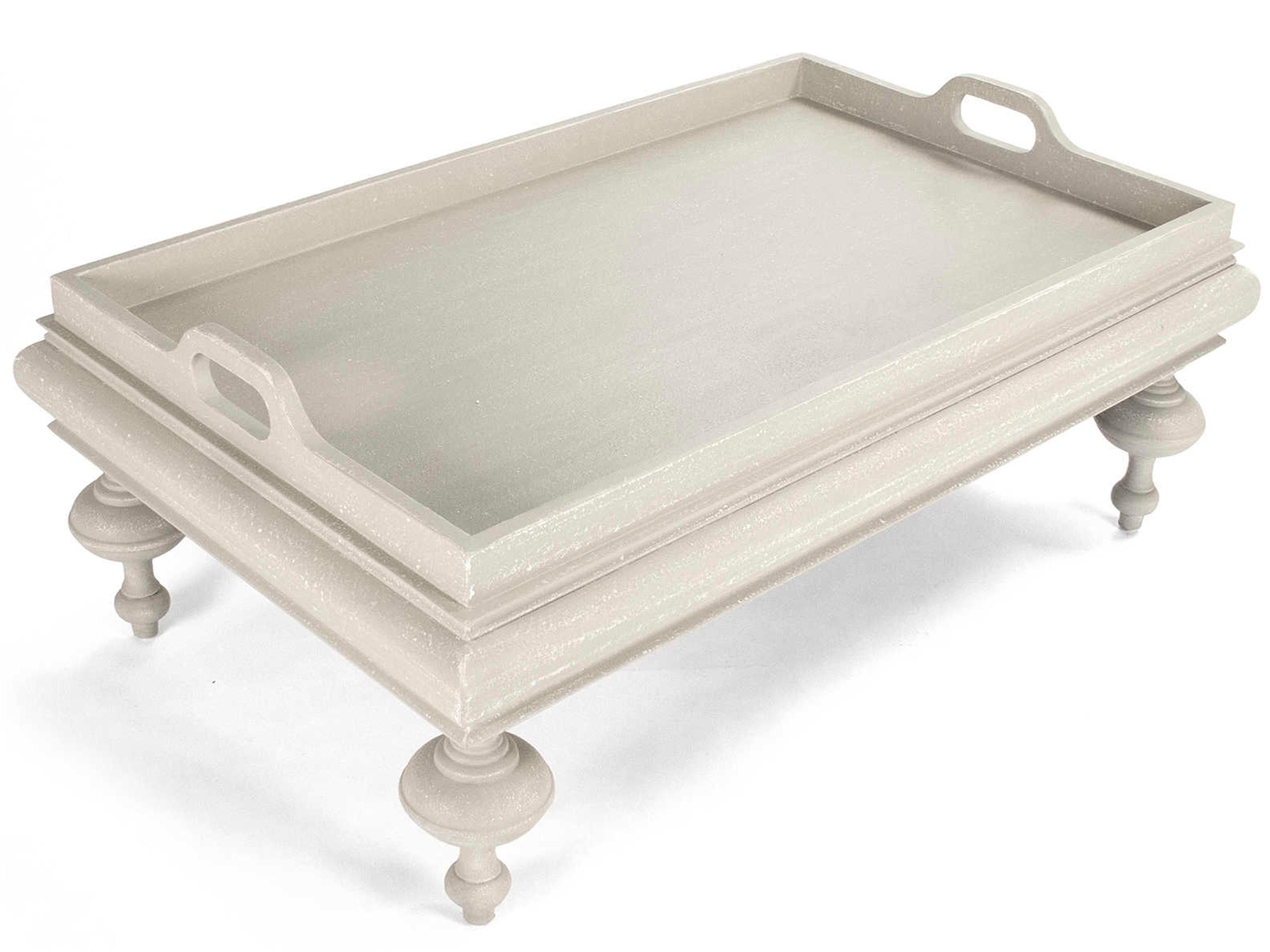 Zentique Rectangular Wood Distressed Ivory Coffee Table
