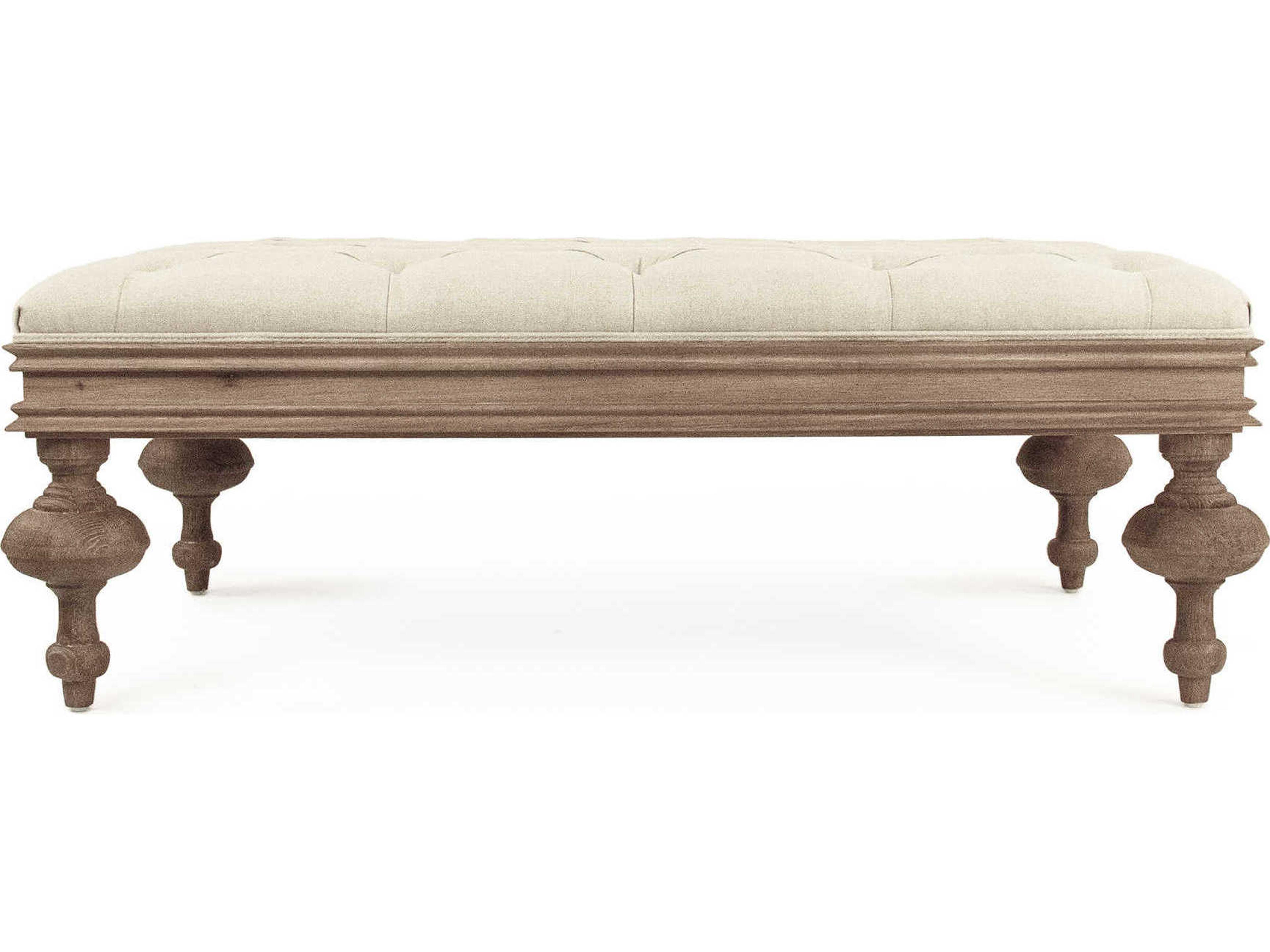 Zentique Natural Linen Cream Upholstered Tufted Ottoman