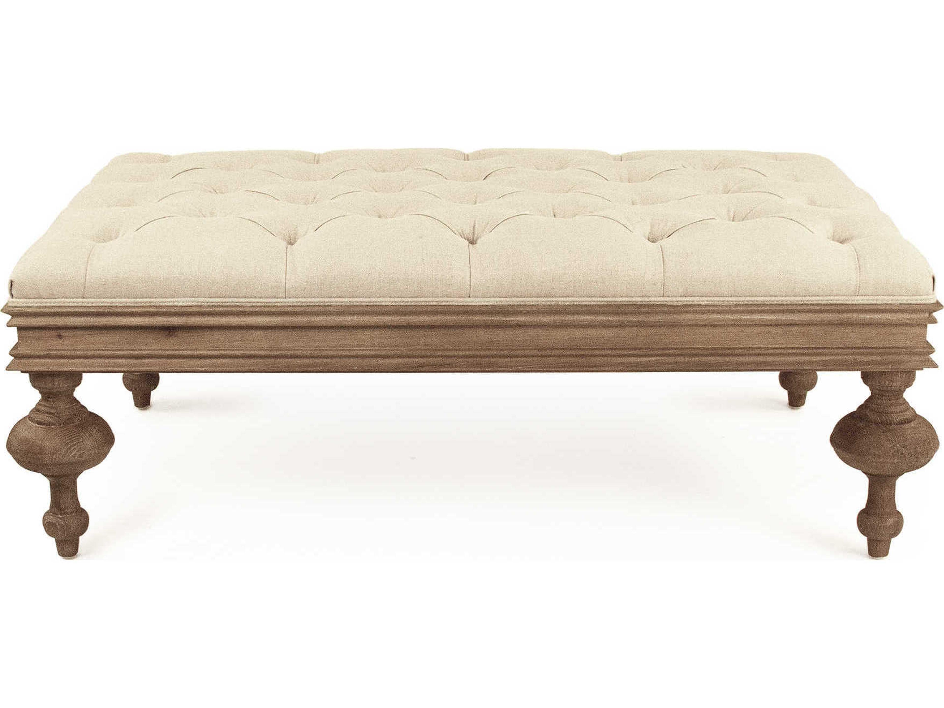 Zentique Natural Linen Cream Upholstered Tufted Ottoman