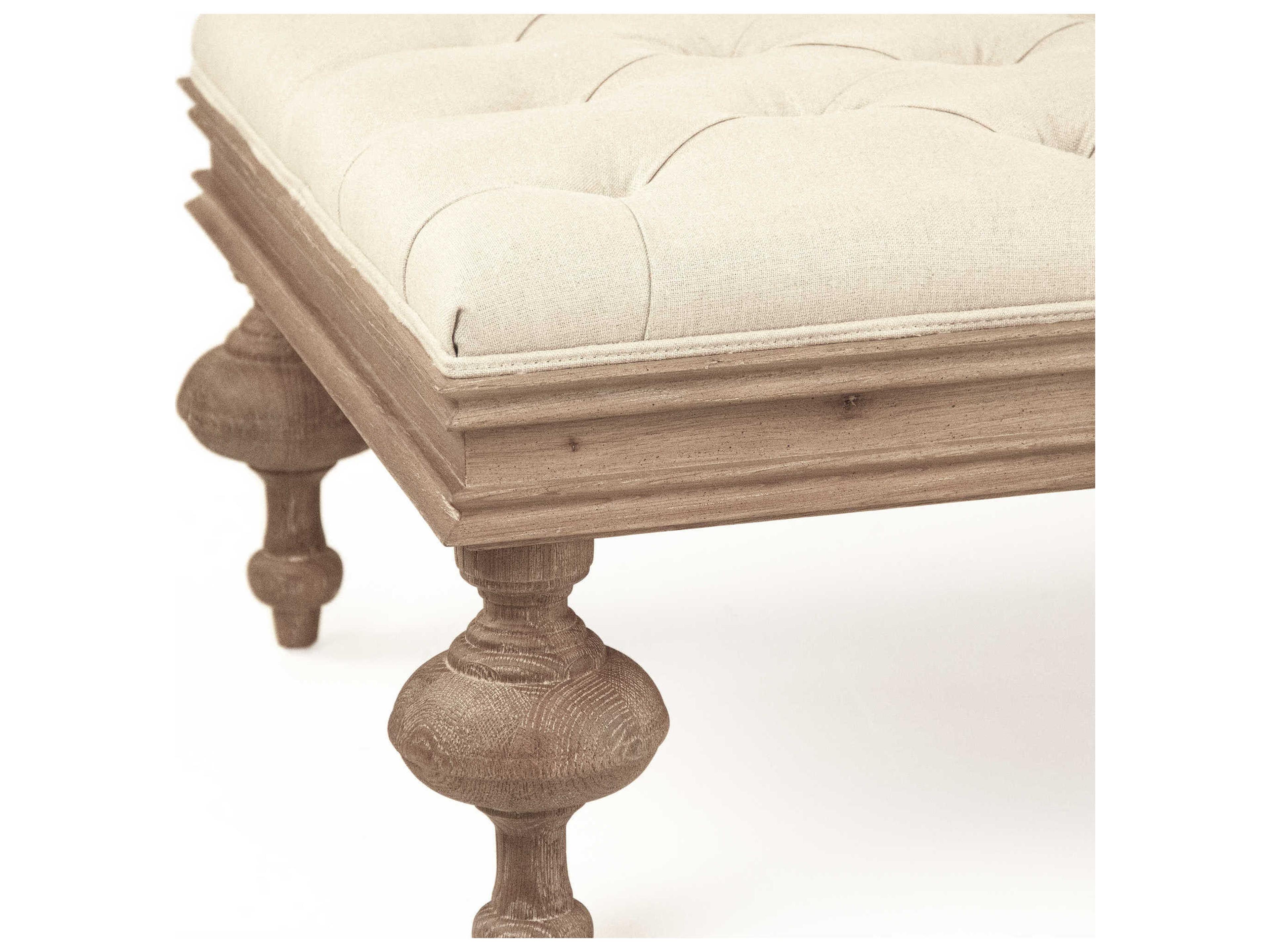 Zentique Natural Linen Cream Upholstered Tufted Ottoman
