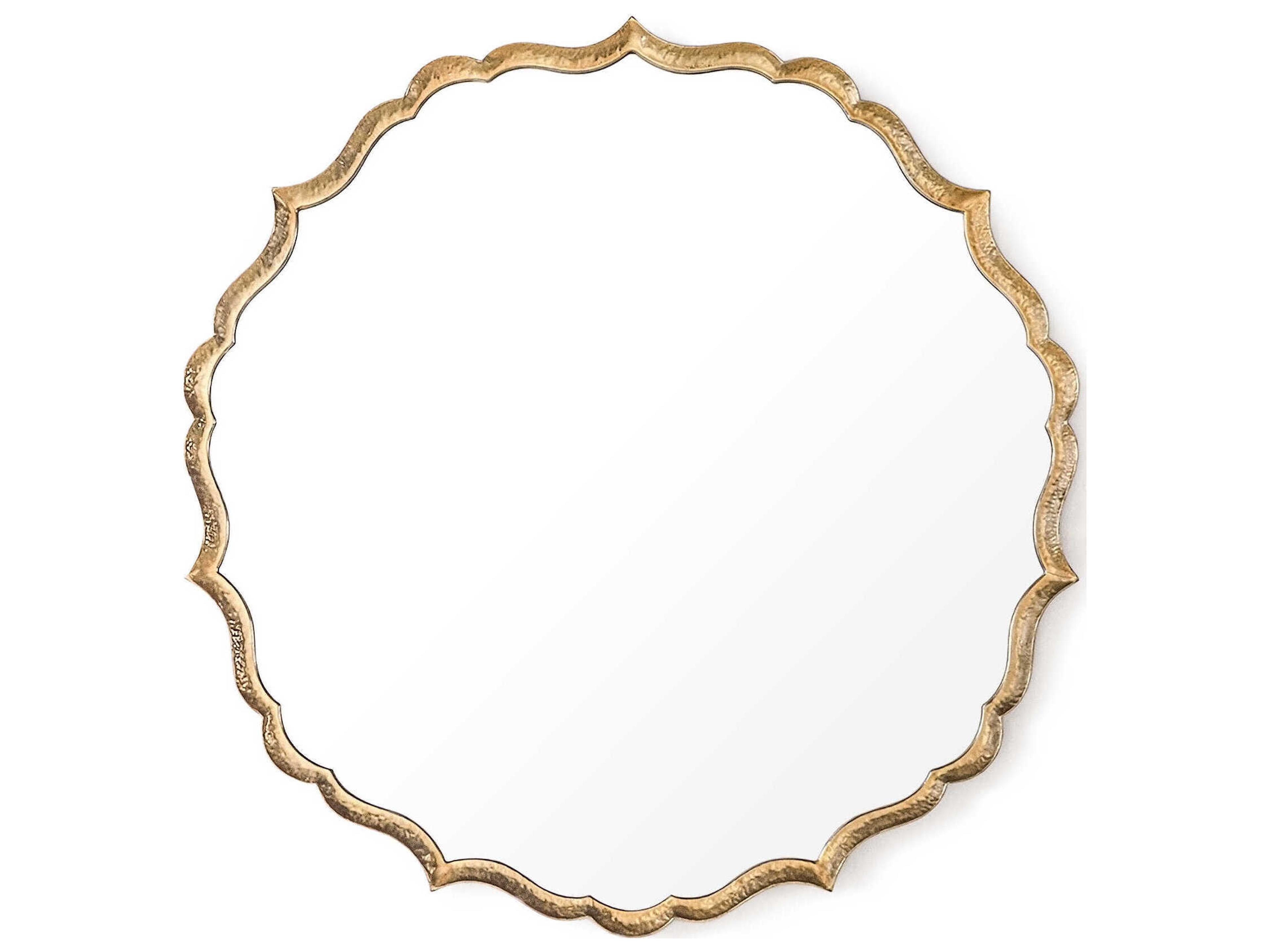 Cecile Distressed Gold Wall Mirror Round