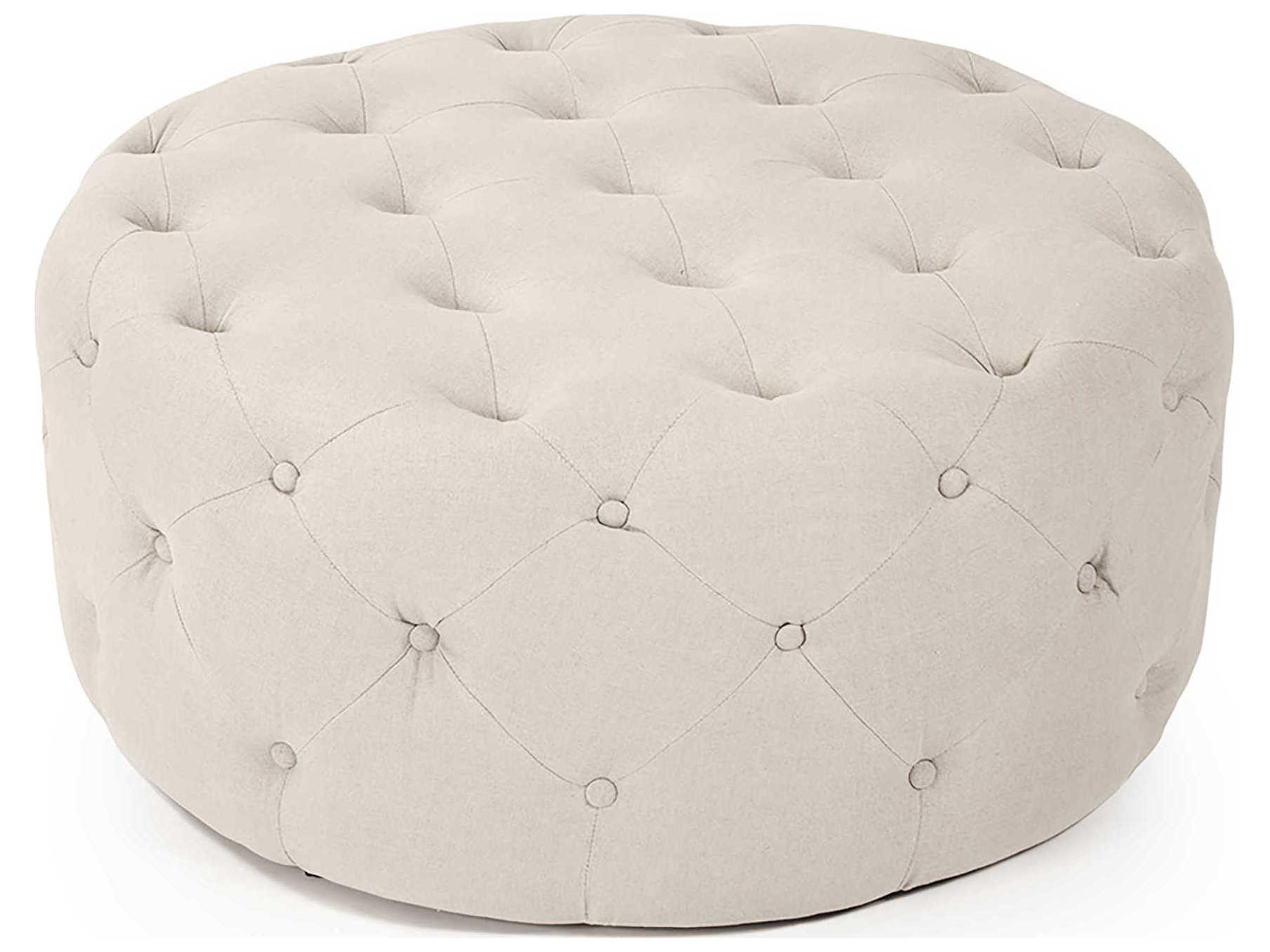 Zentique Natural Linen Cream Upholstered Tufted Ottoman