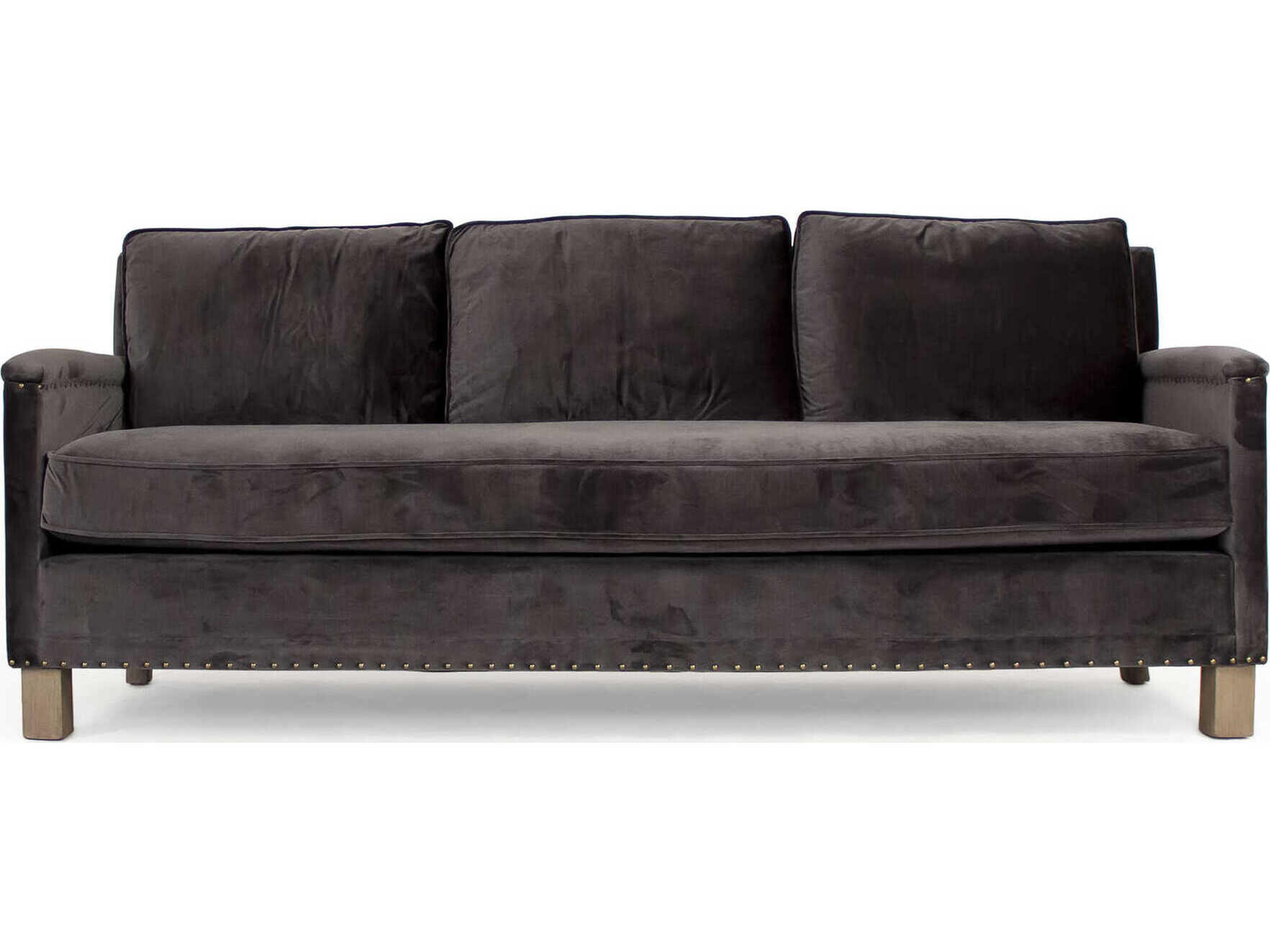 Zentique Natural Beech Dark Grey Velvet Upholstered Sofa