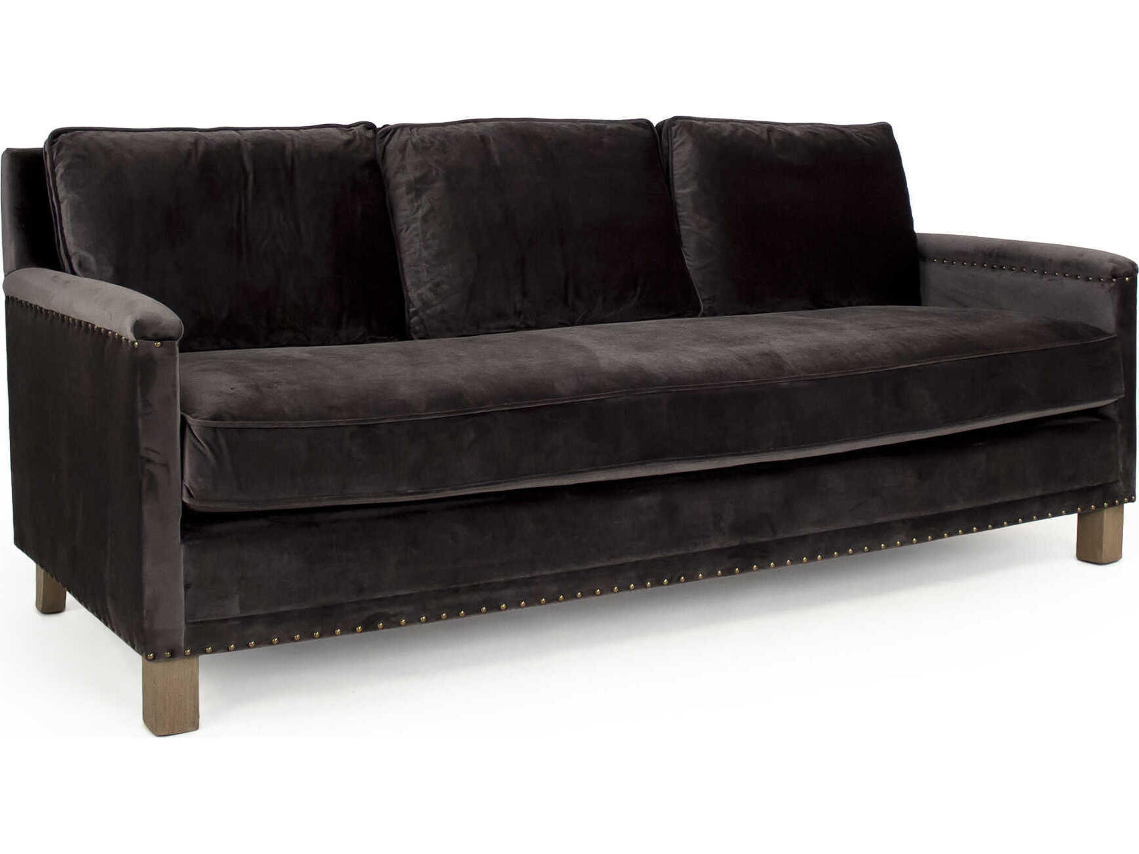 Natural Beech Dark Grey Velvet Upholstered Sofa