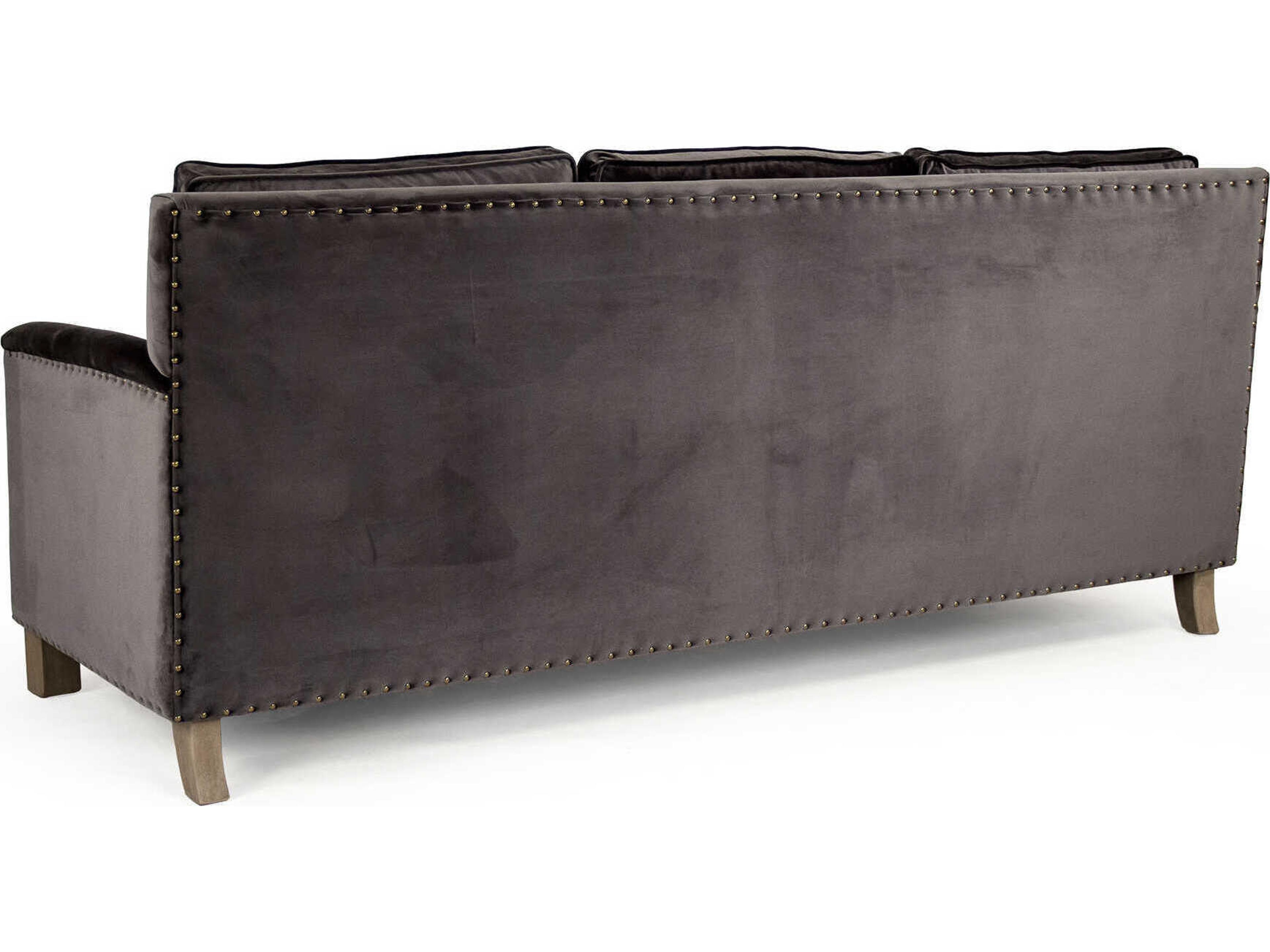 Zentique Natural Beech Dark Grey Velvet Upholstered Sofa