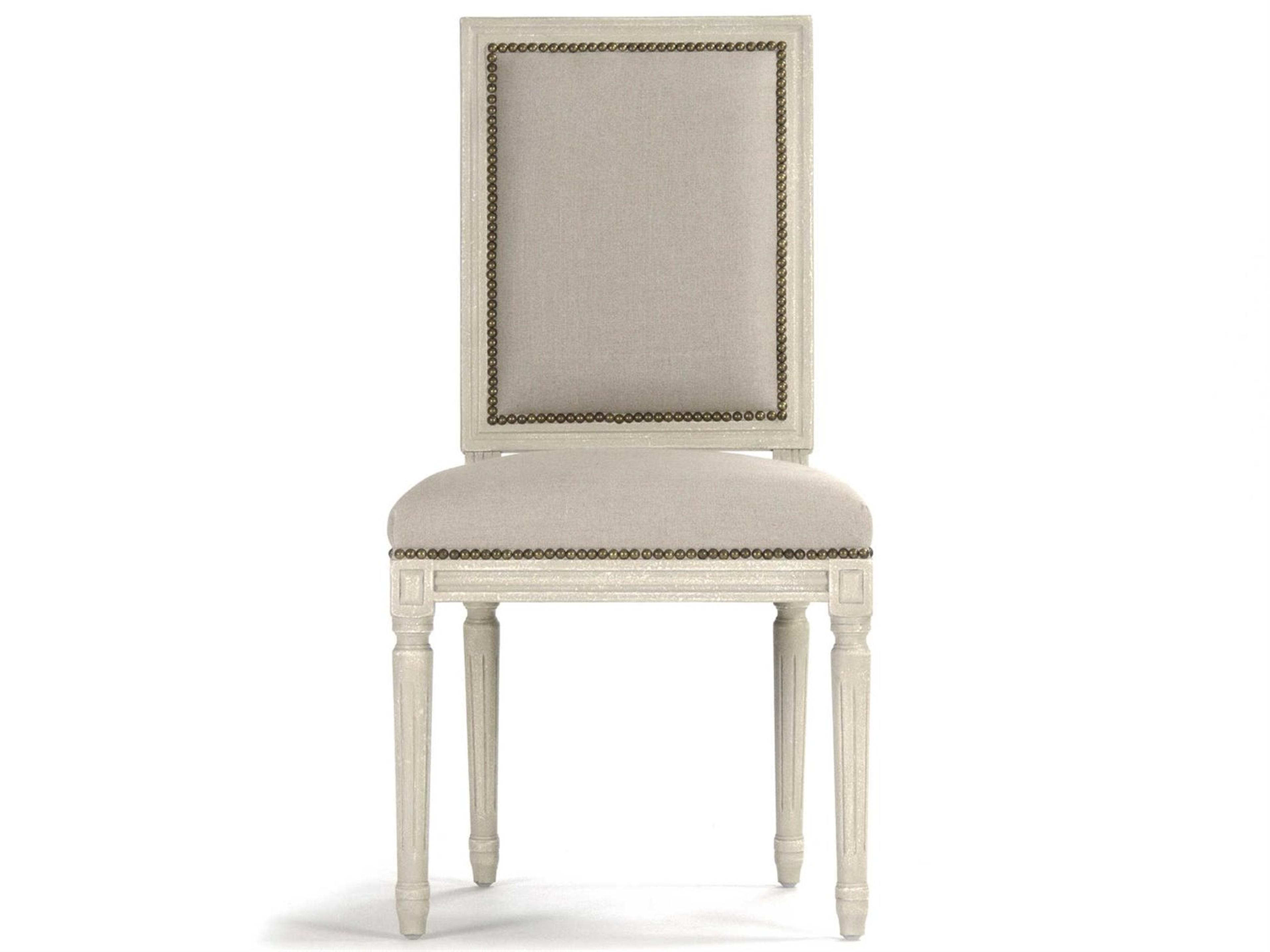 Zentique Louis Oak Wood Gray Upholstered Side Dining Chair