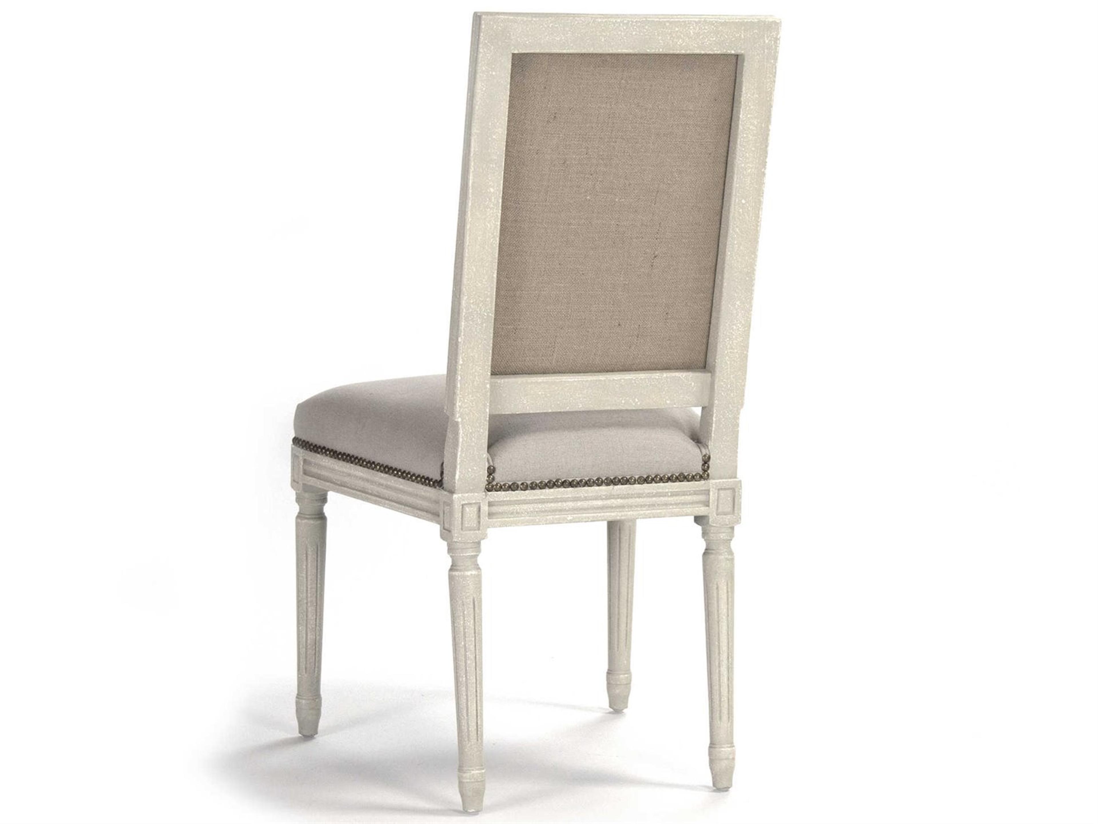 Zentique Louis Oak Wood Gray Upholstered Side Dining Chair