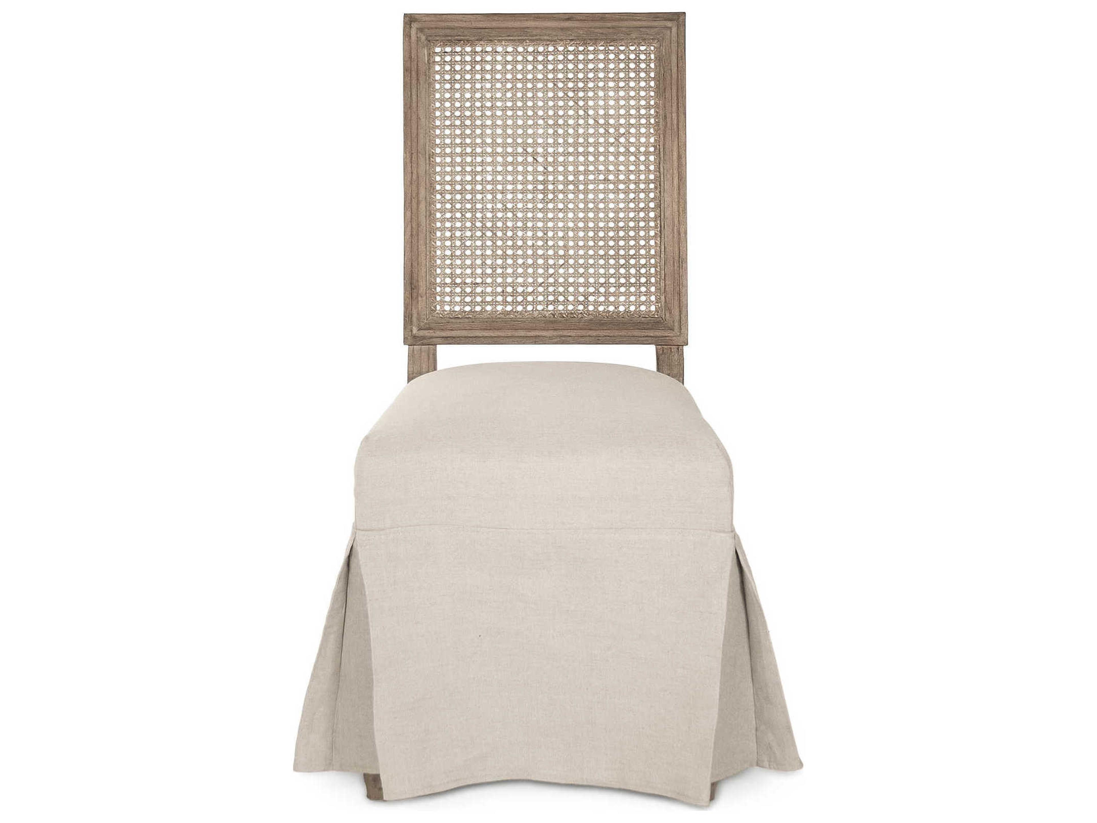 Zentique Louis Oak Wood Beige Upholstered Side Dining Chair