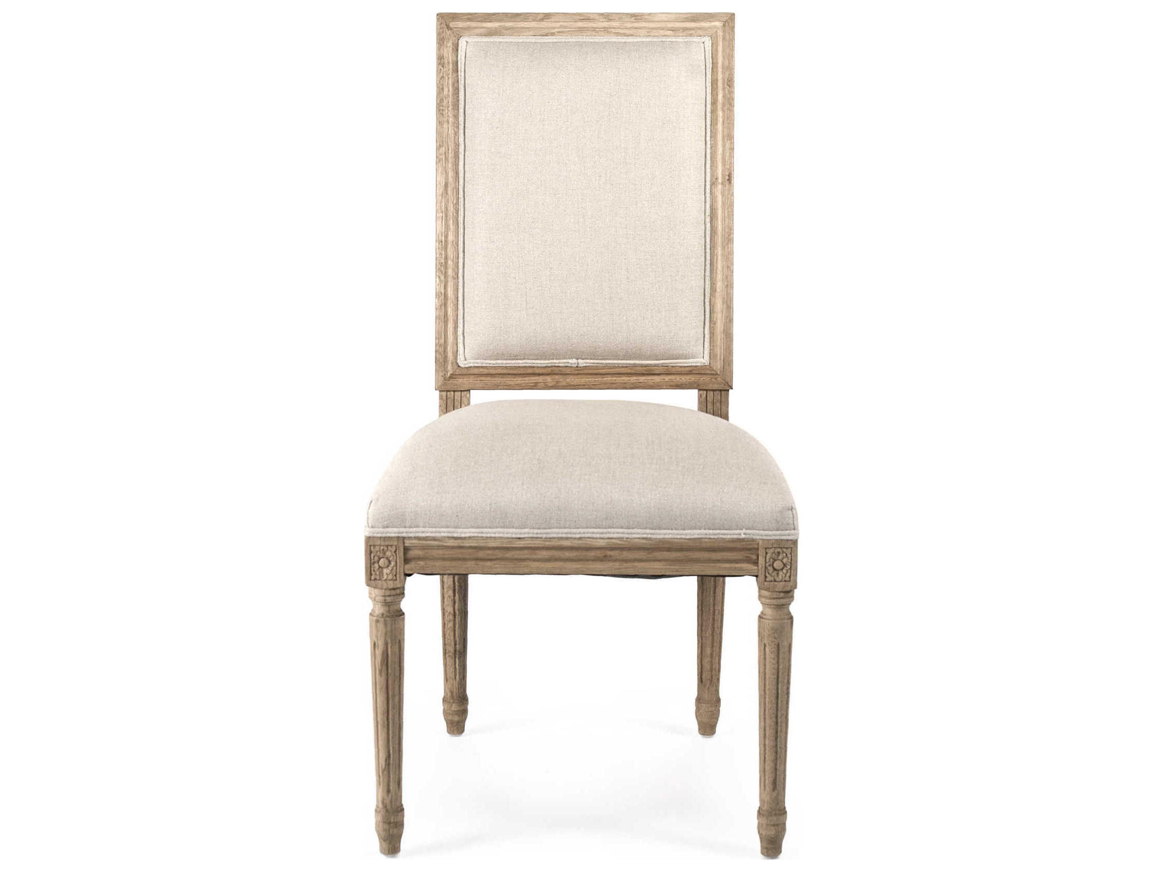 Zentique Louis Tufted Oak Wood Beige Upholstered Side Dining Chair
