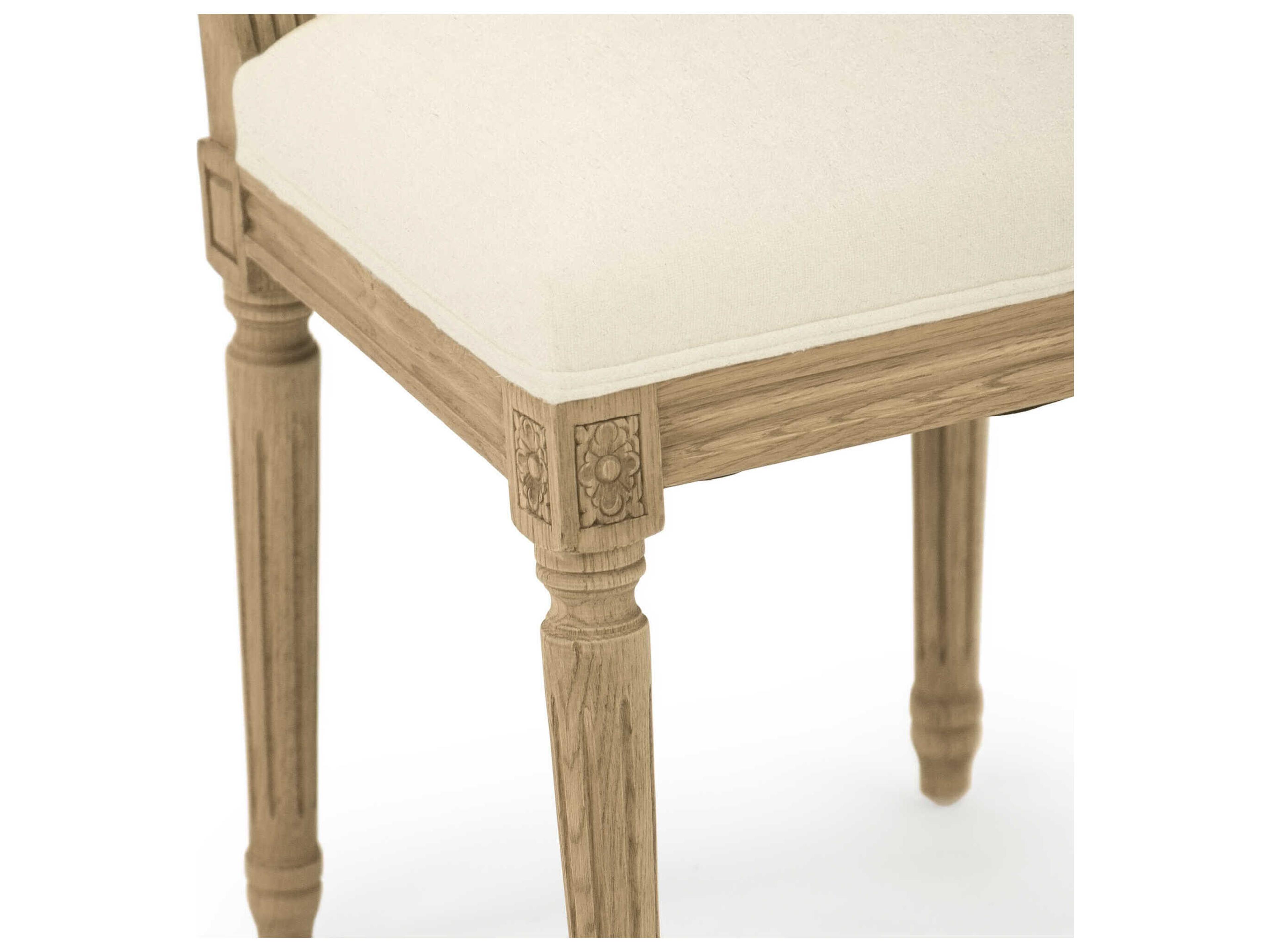Zentique Louis Oak Wood White Upholstered Armless Dining Chair