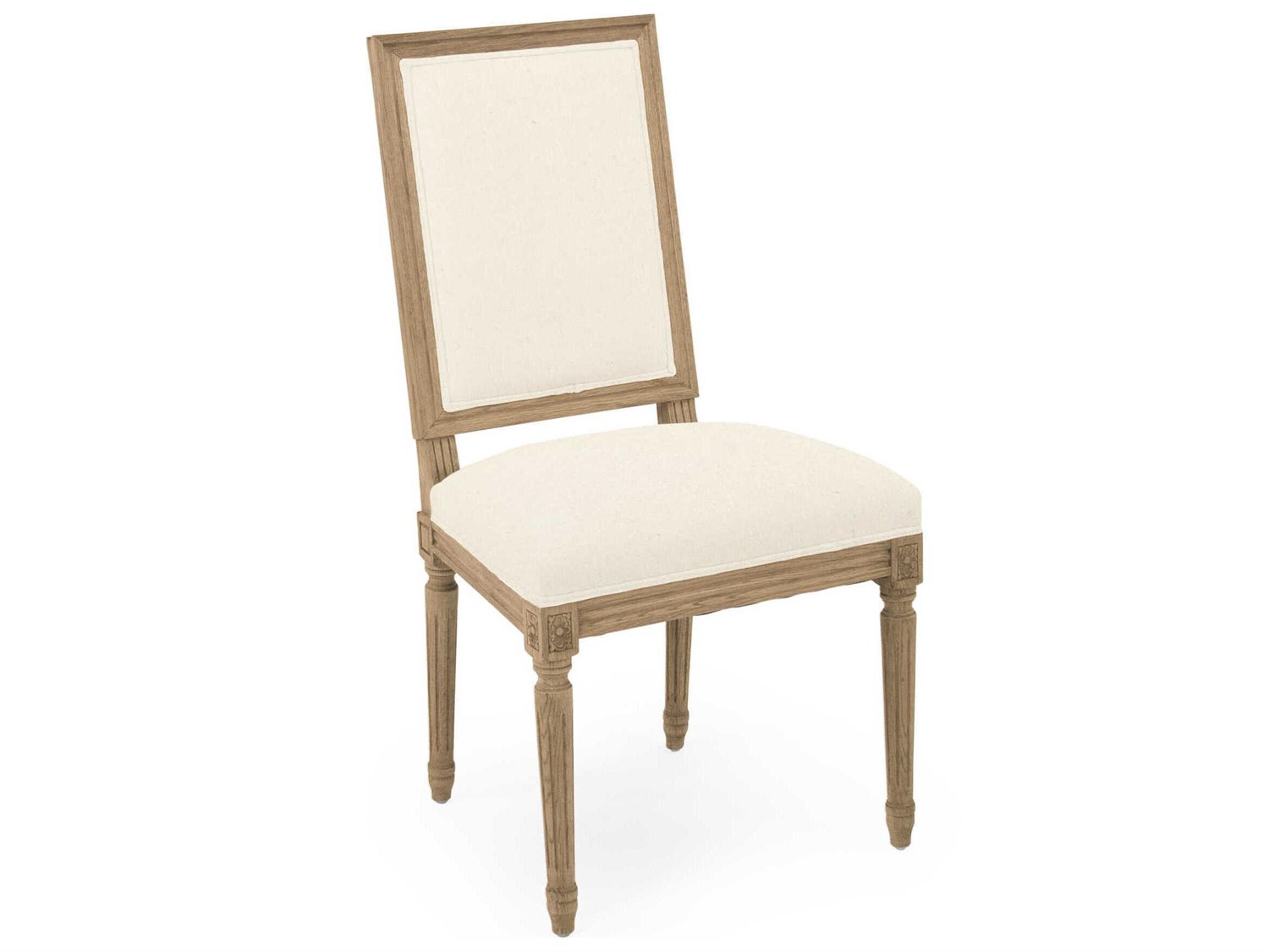 Louis Oak Wood White Upholstered Armless Dining Chair
