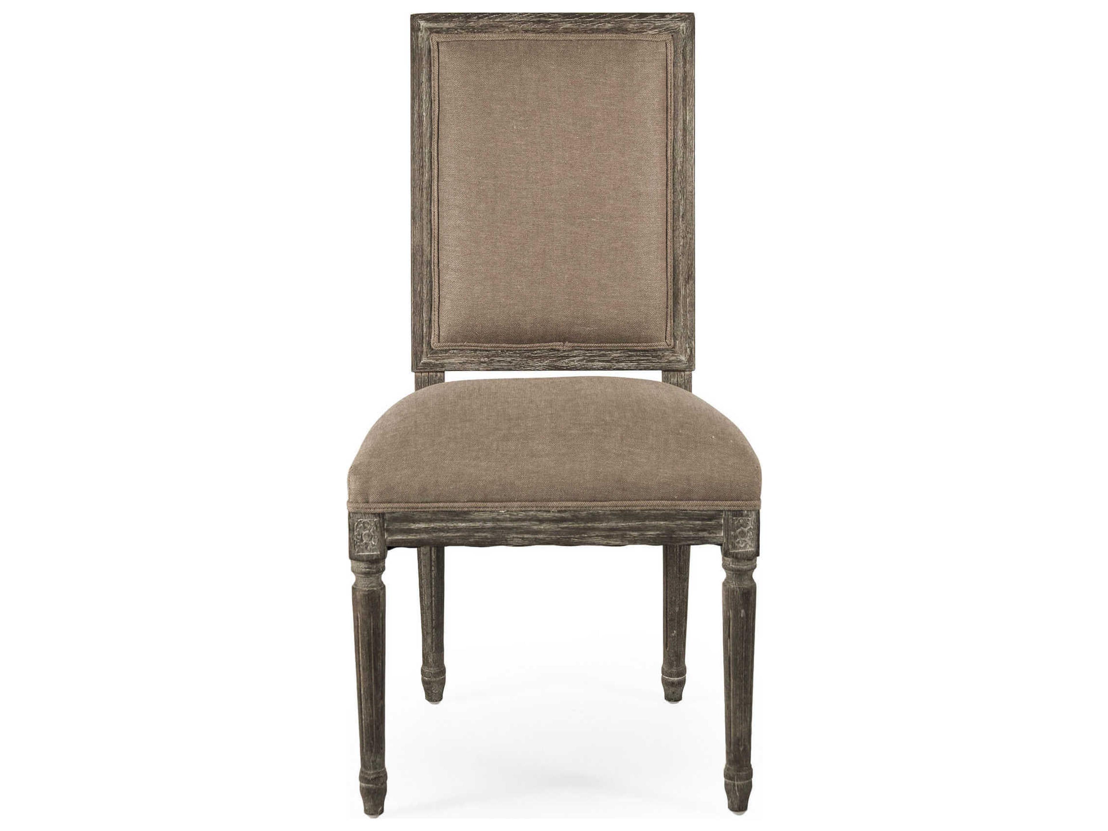 Zentique Louis Oak Wood Brown Upholstered Side Dining Chair