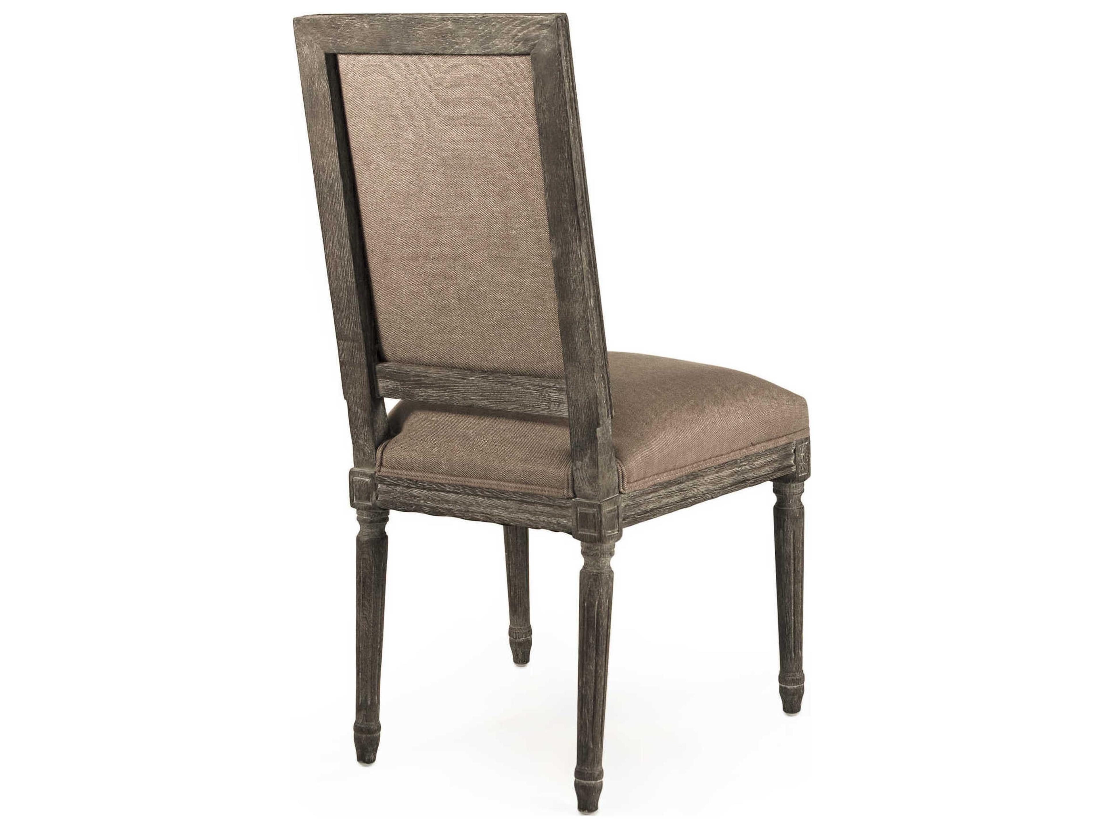 Zentique Louis Oak Wood Brown Upholstered Side Dining Chair