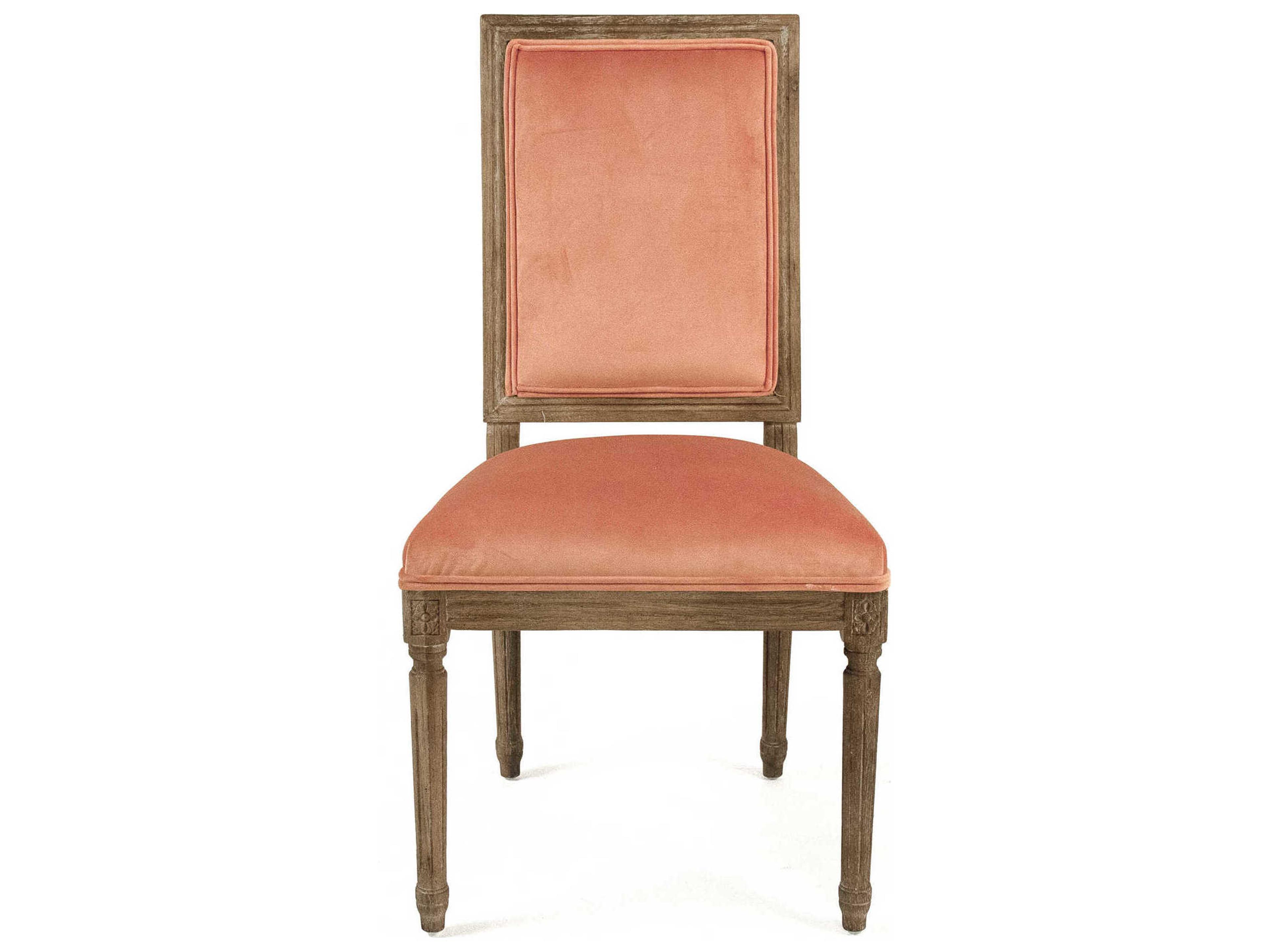 Zentique Louis Oak Wood Pink Upholstered Side Dining Chair