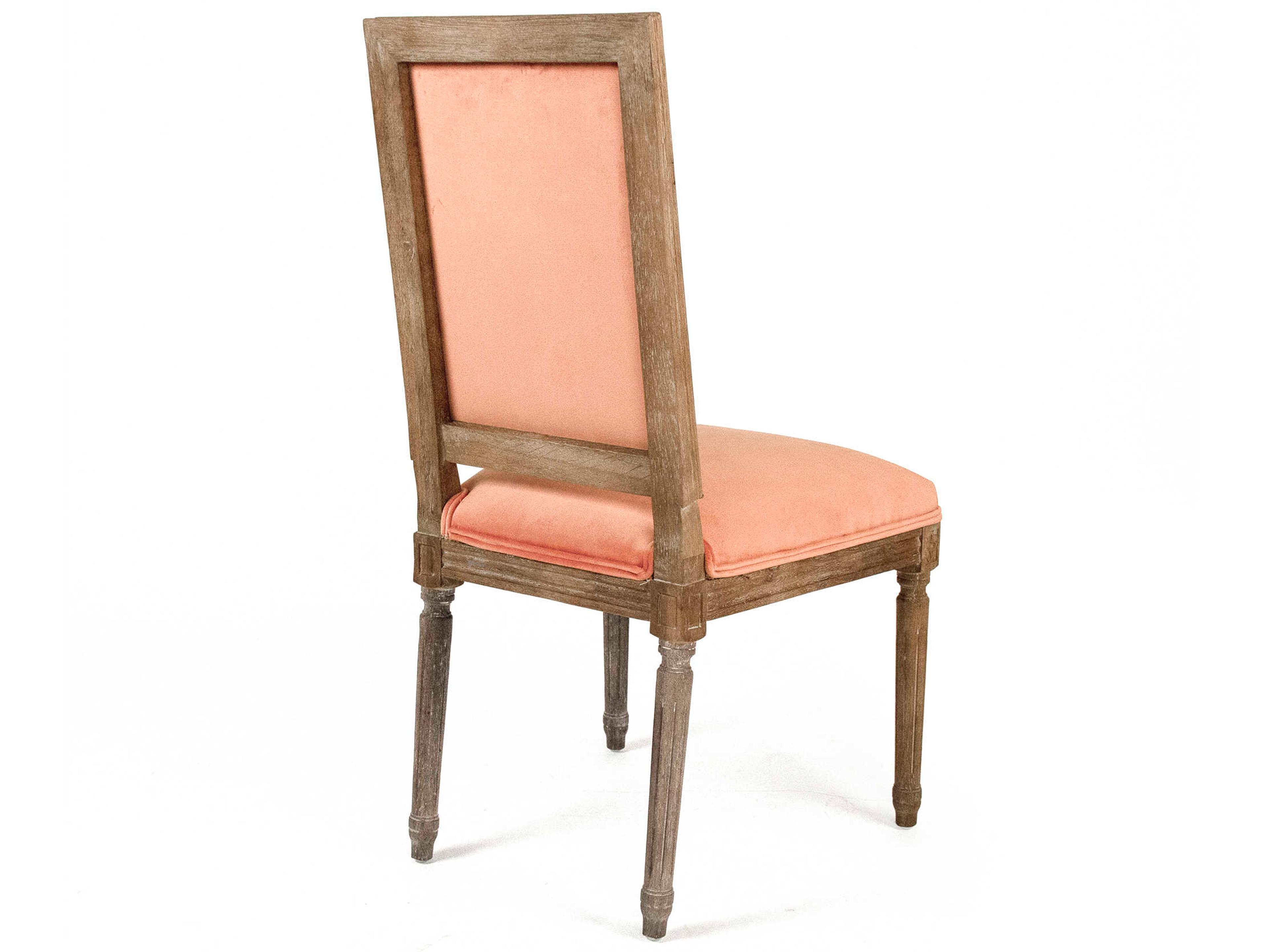Zentique Louis Oak Wood Pink Upholstered Side Dining Chair