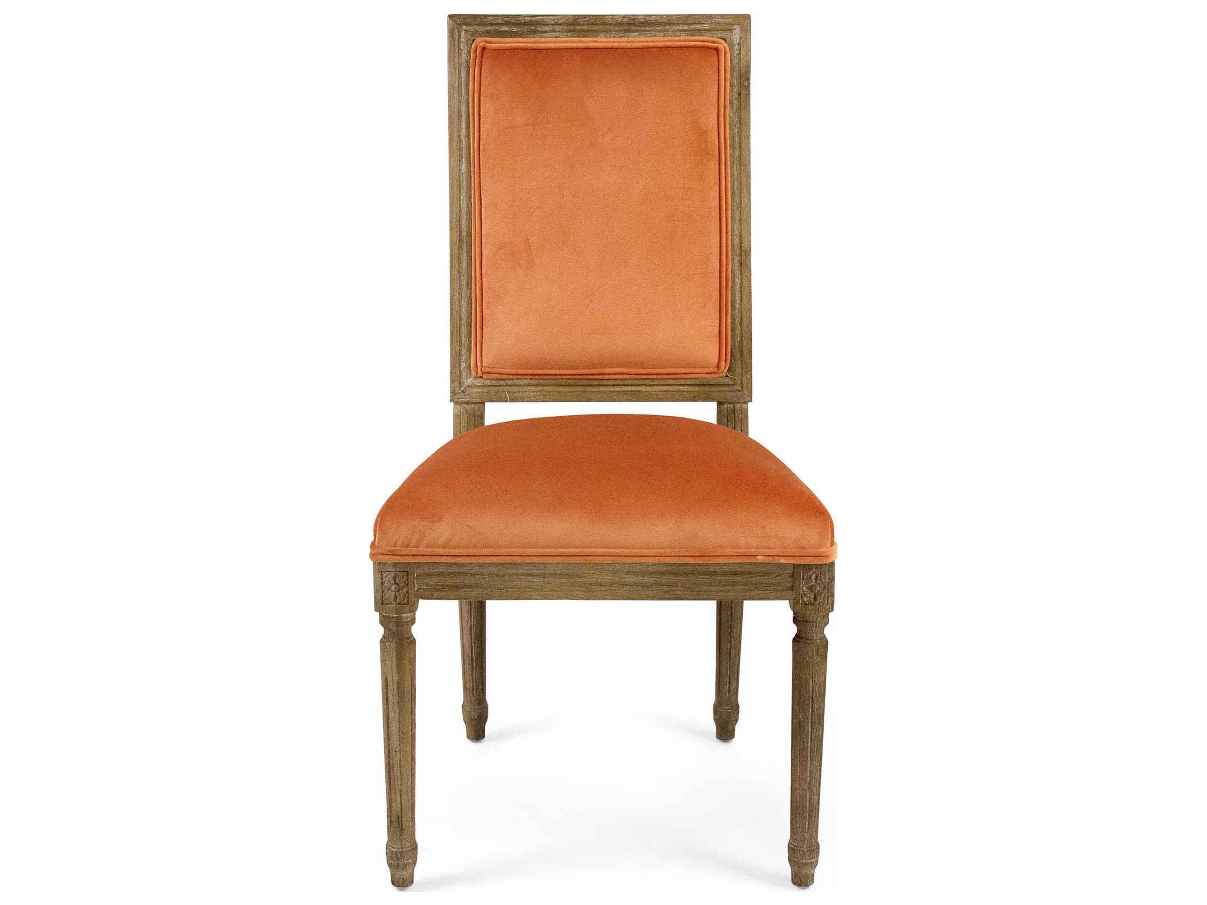 Zentique Louis Oak Wood Orange Upholstered Side Dining Chair