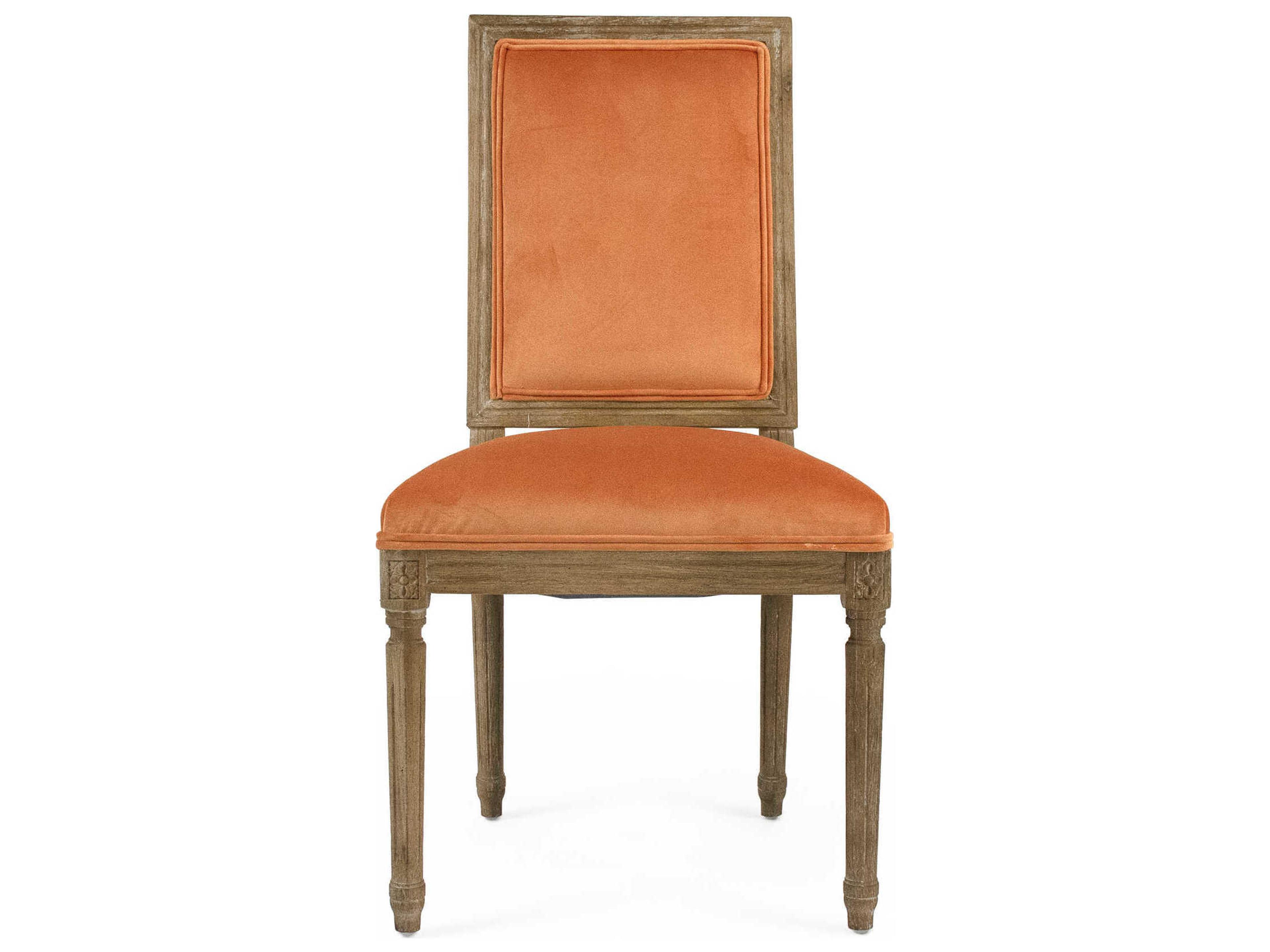 Zentique Louis Oak Wood Orange Upholstered Side Dining Chair