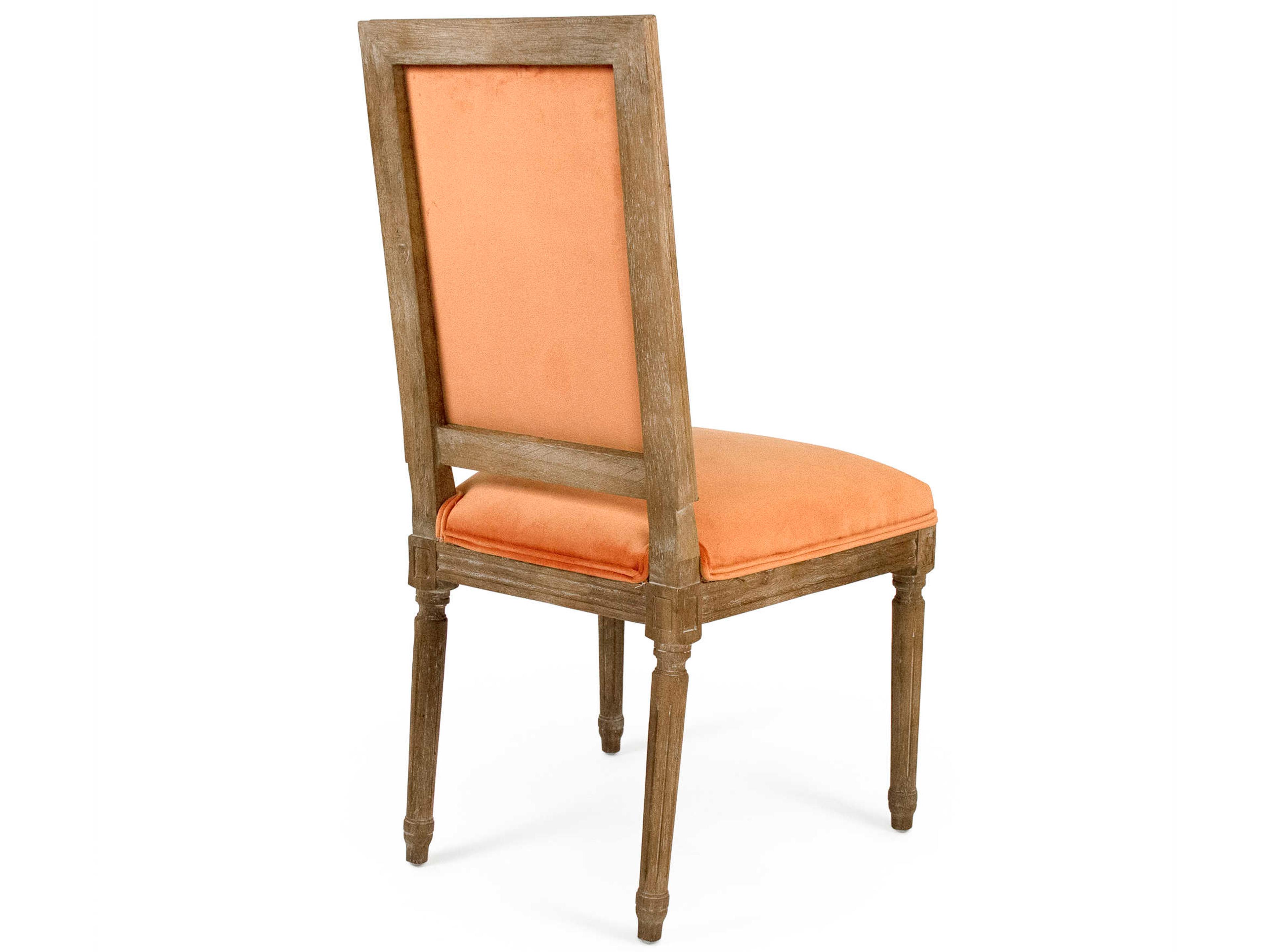 Zentique Louis Oak Wood Orange Upholstered Side Dining Chair