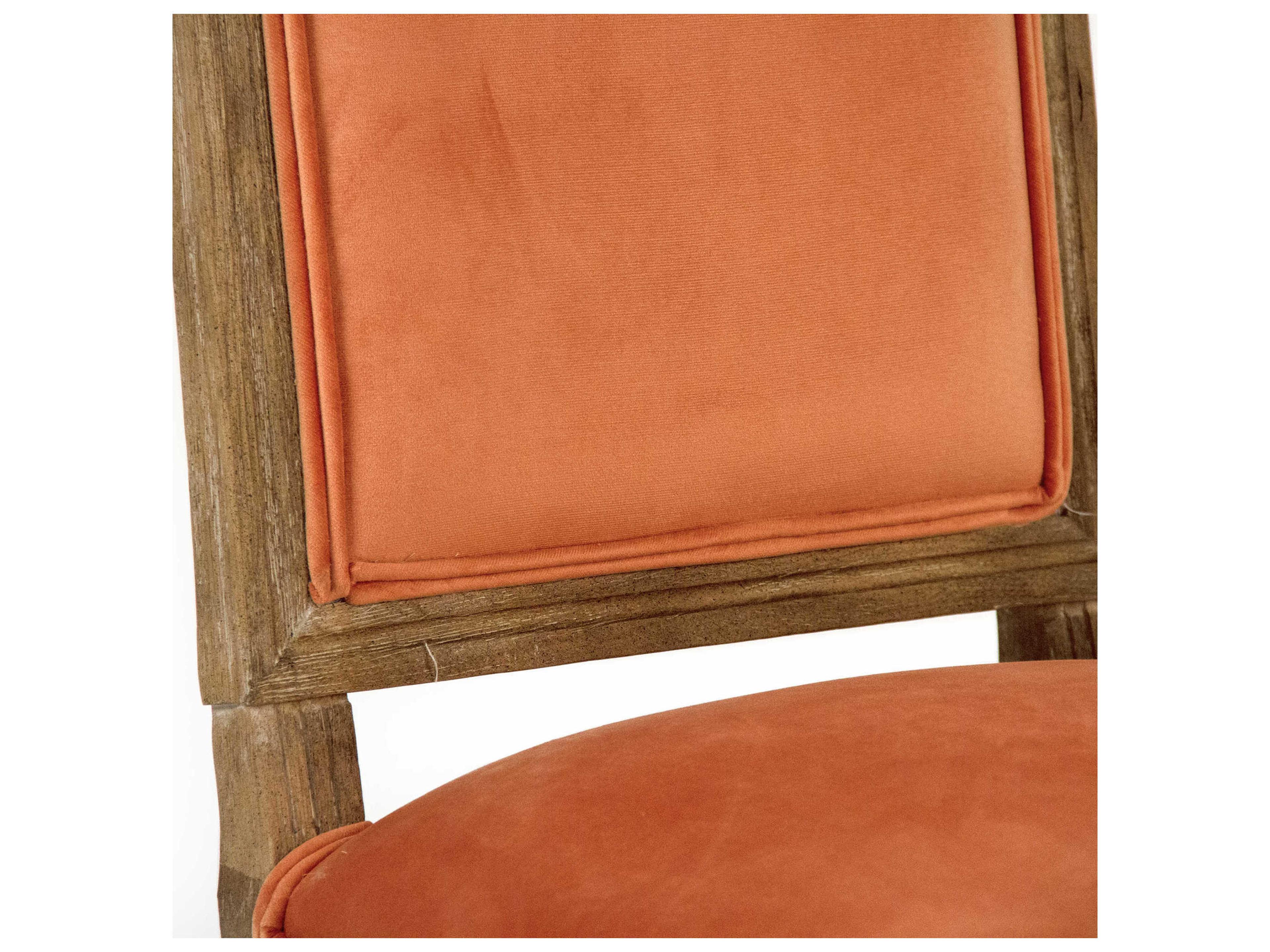 Zentique Louis Oak Wood Orange Upholstered Side Dining Chair