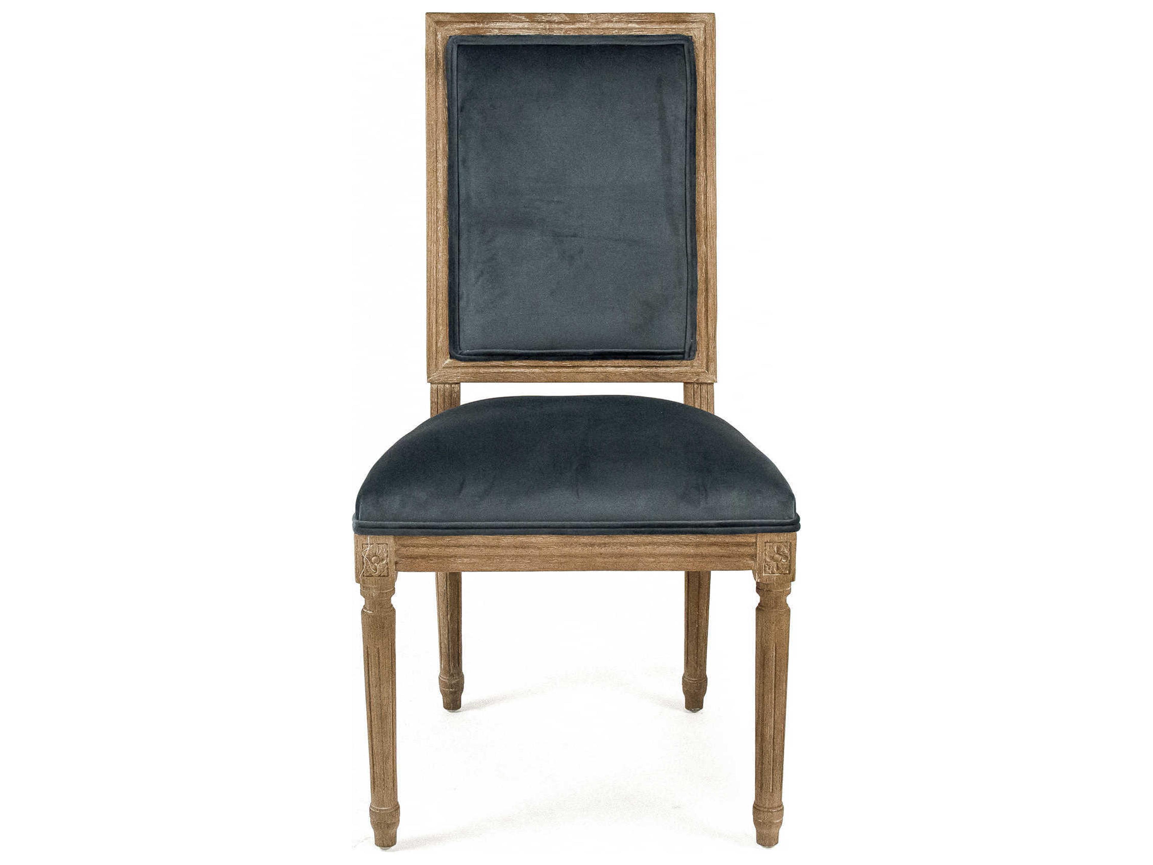 Zentique Louis Oak Wood Blue Upholstered Side Dining Chair