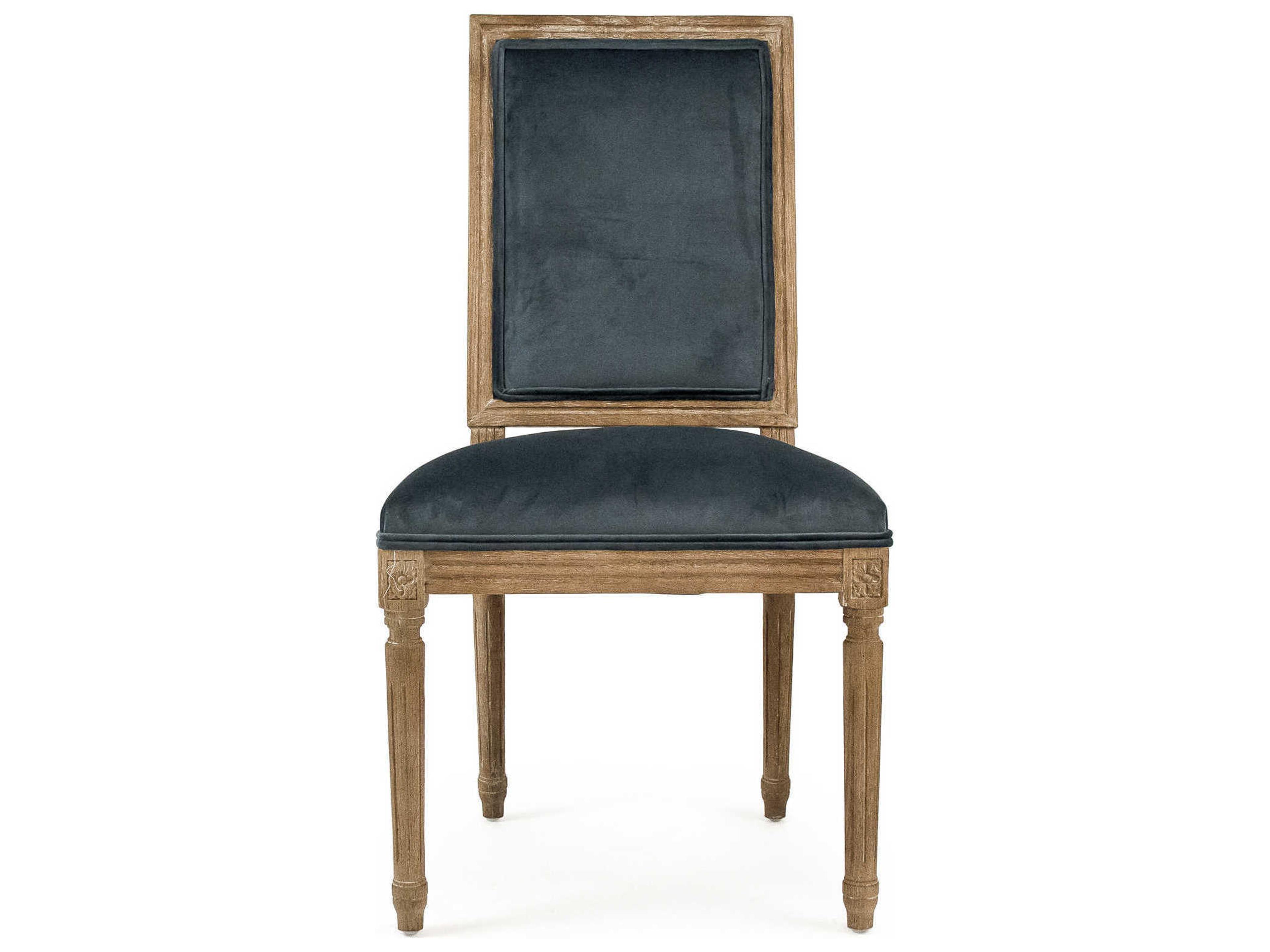 Zentique Louis Oak Wood Blue Upholstered Side Dining Chair