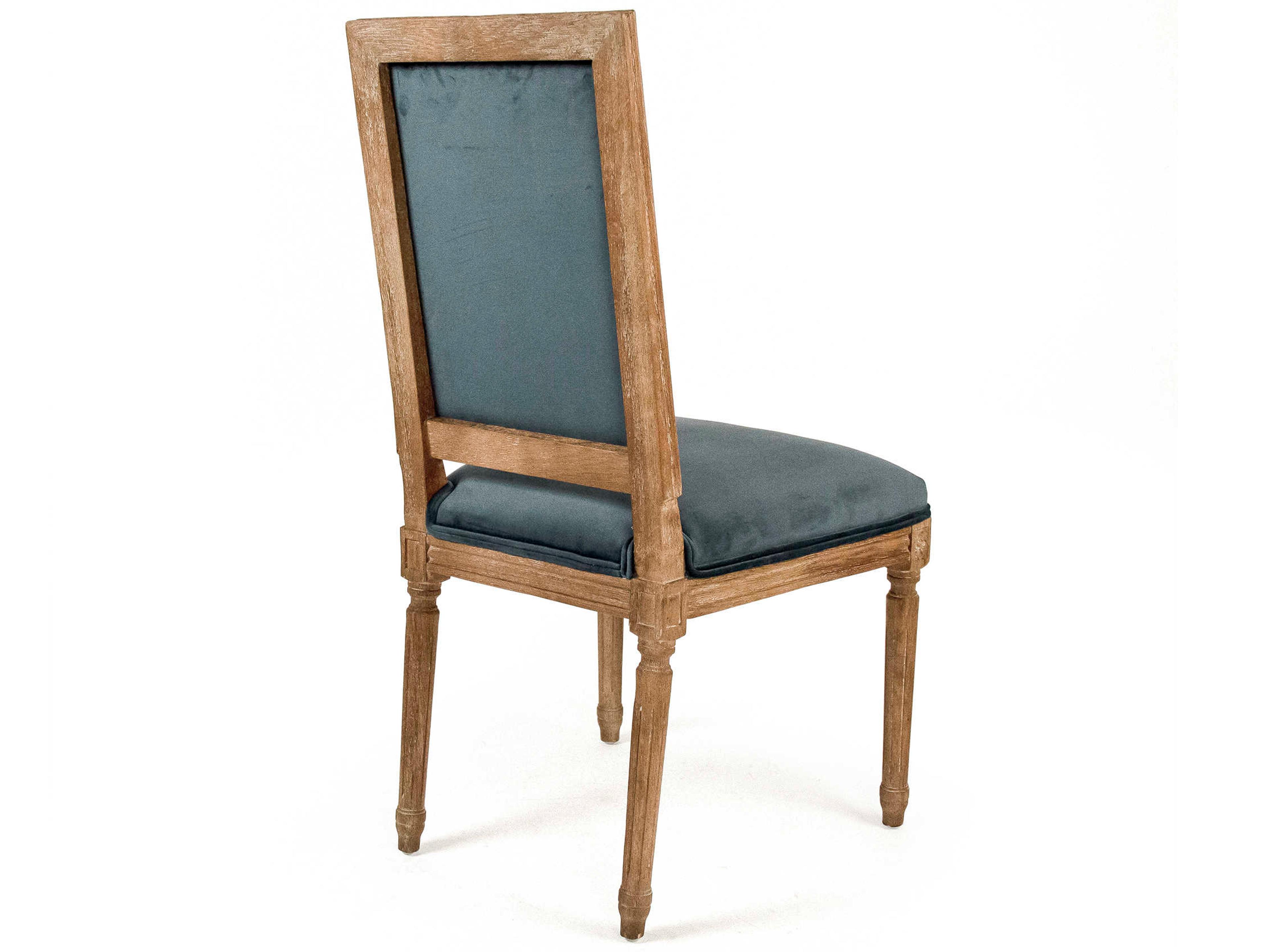 Zentique Louis Oak Wood Blue Upholstered Side Dining Chair