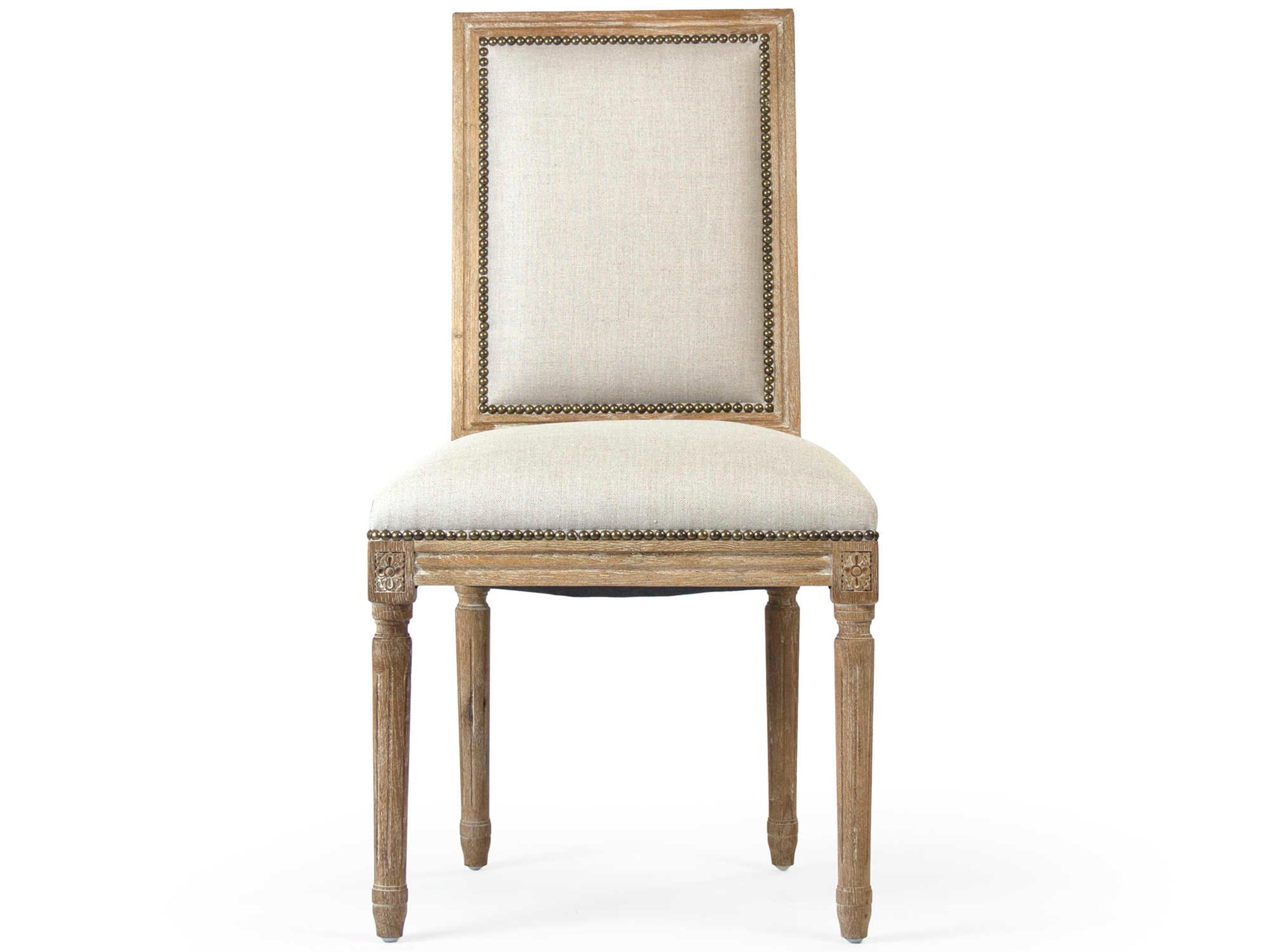 Zentique Louis Oak Wood Beige Upholstered Side Dining Chair