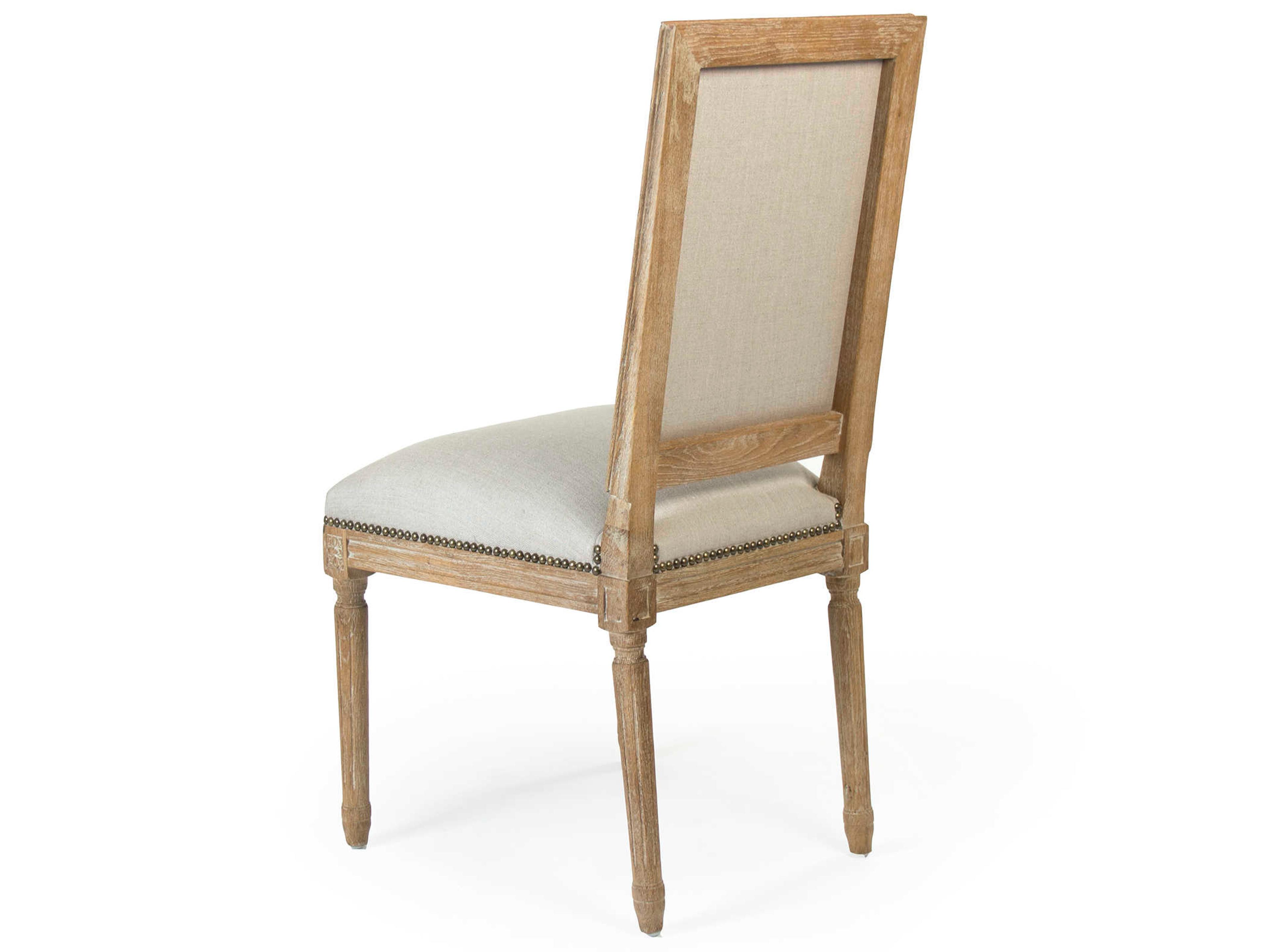 Zentique Louis Oak Wood Beige Upholstered Side Dining Chair