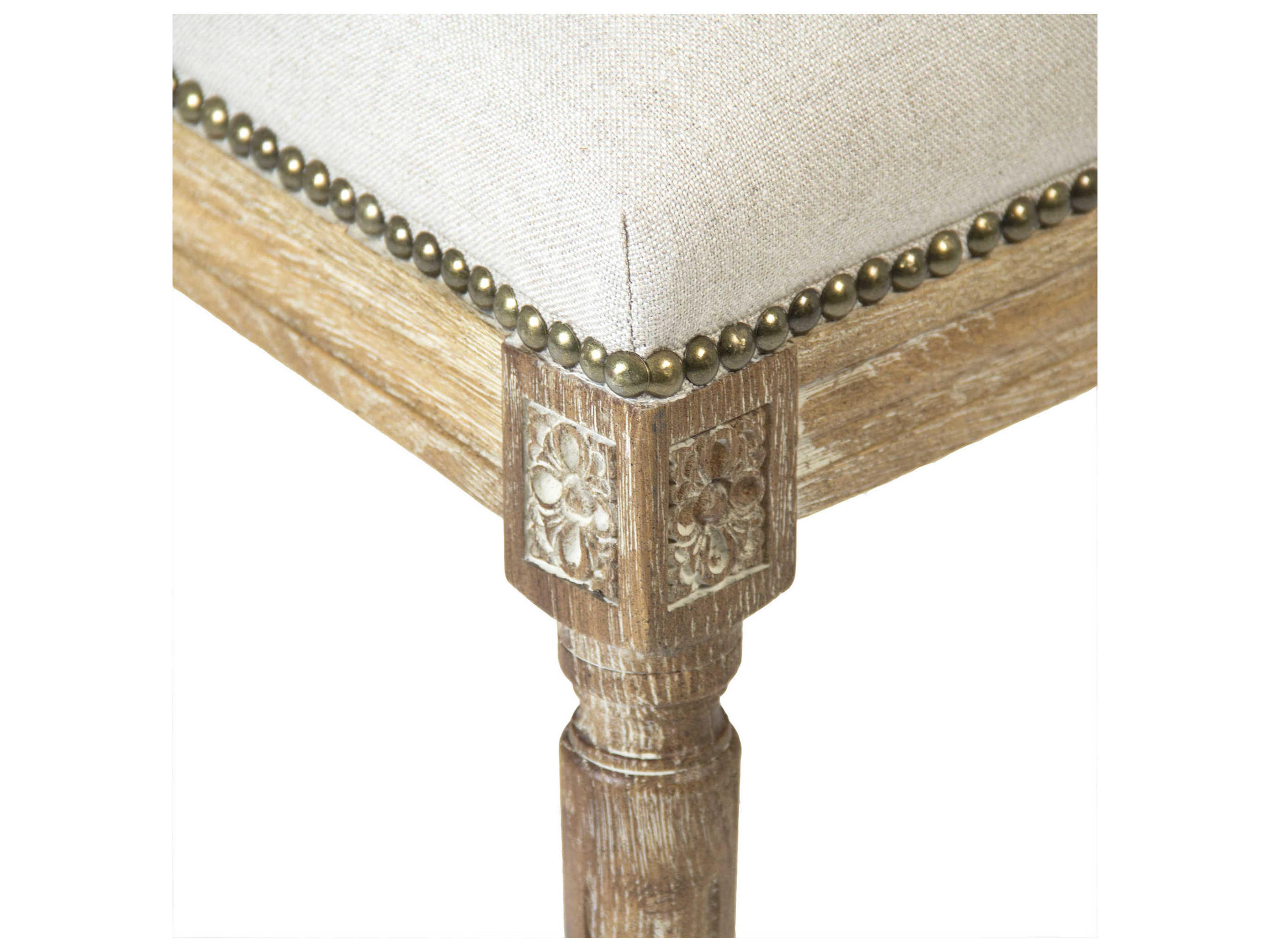 Zentique Louis Oak Wood Beige Upholstered Side Dining Chair