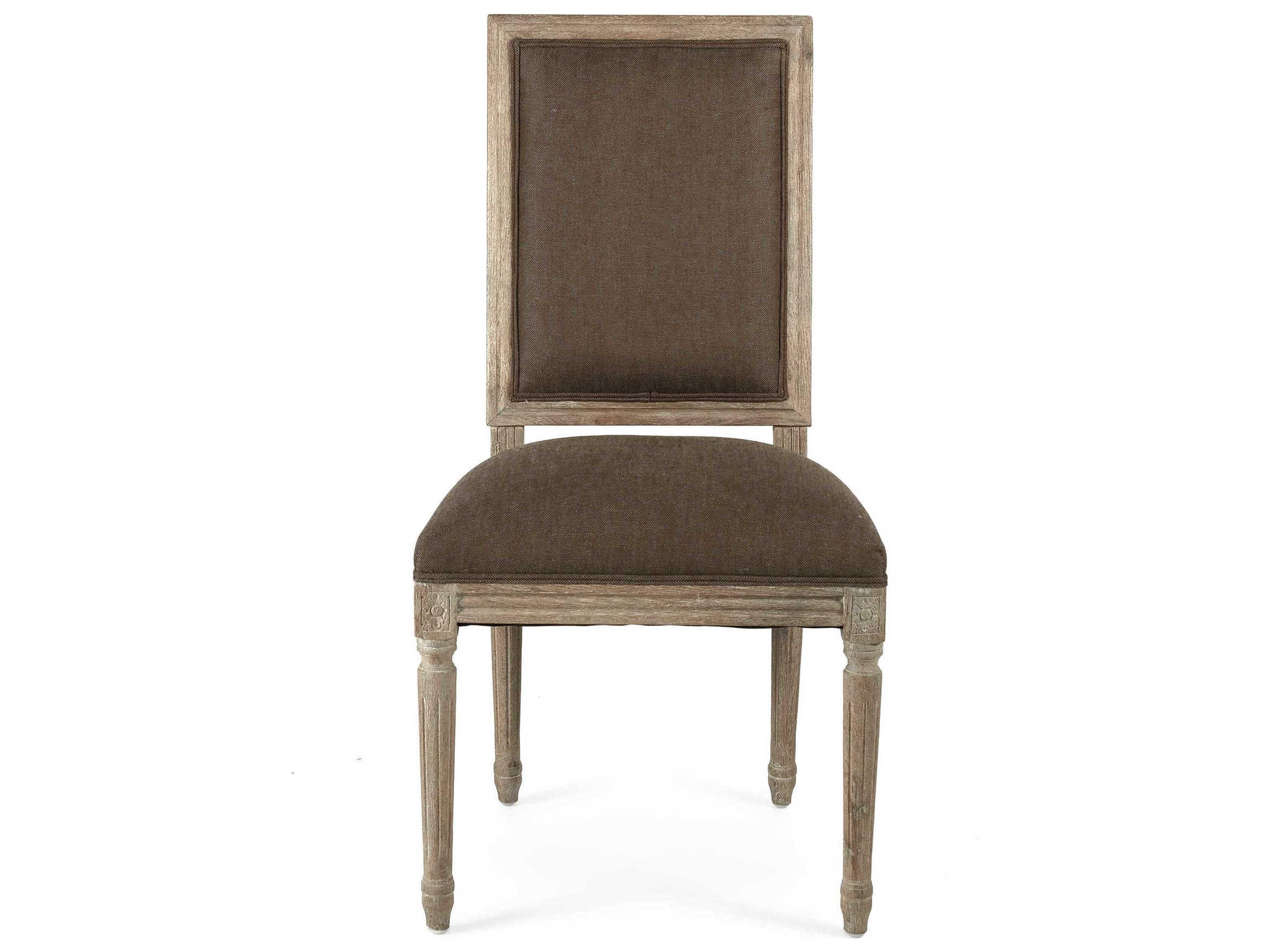 Zentique Louis Oak Wood Brown Upholstered Side Dining Chair