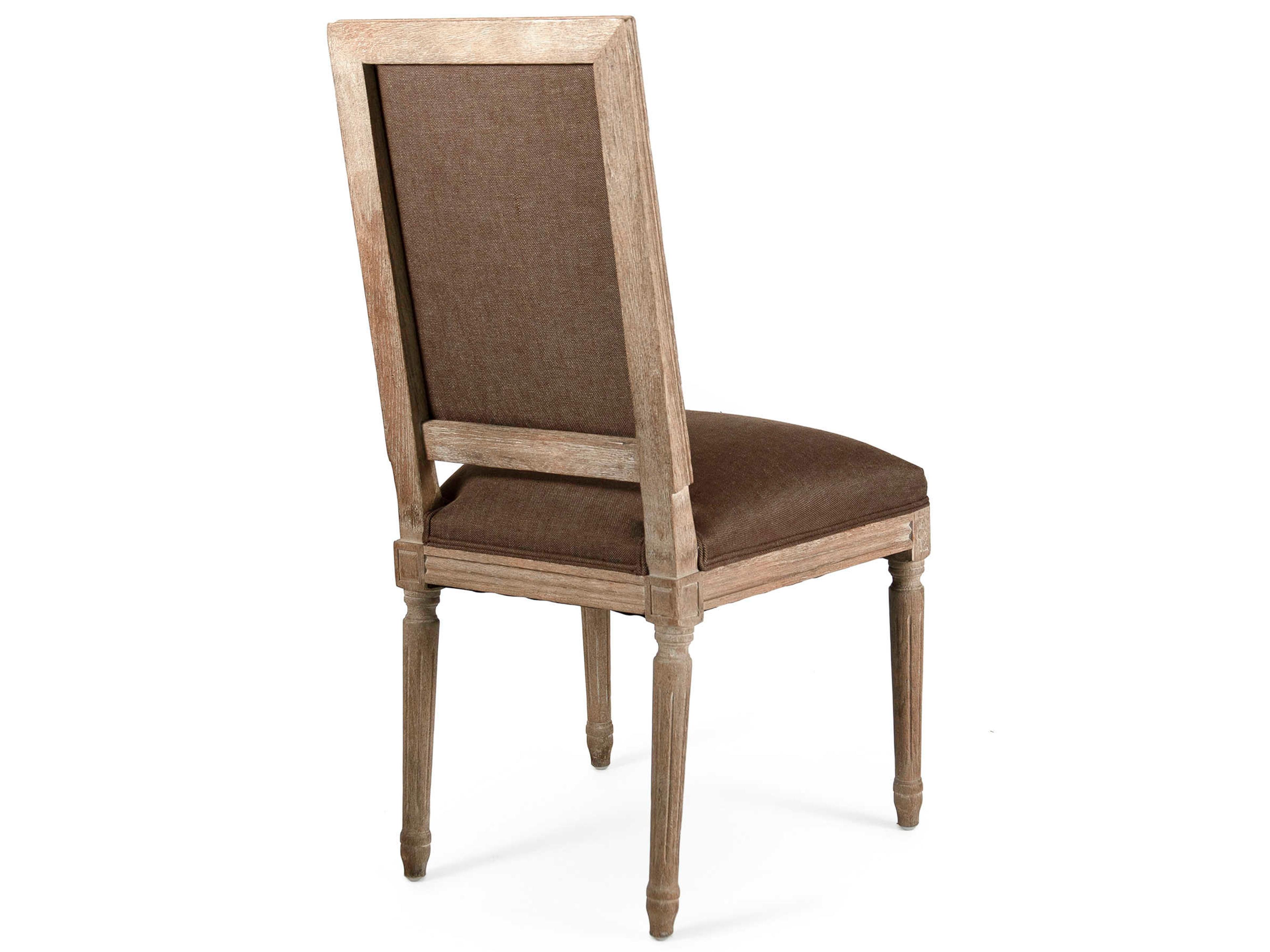 Zentique Louis Oak Wood Brown Upholstered Side Dining Chair