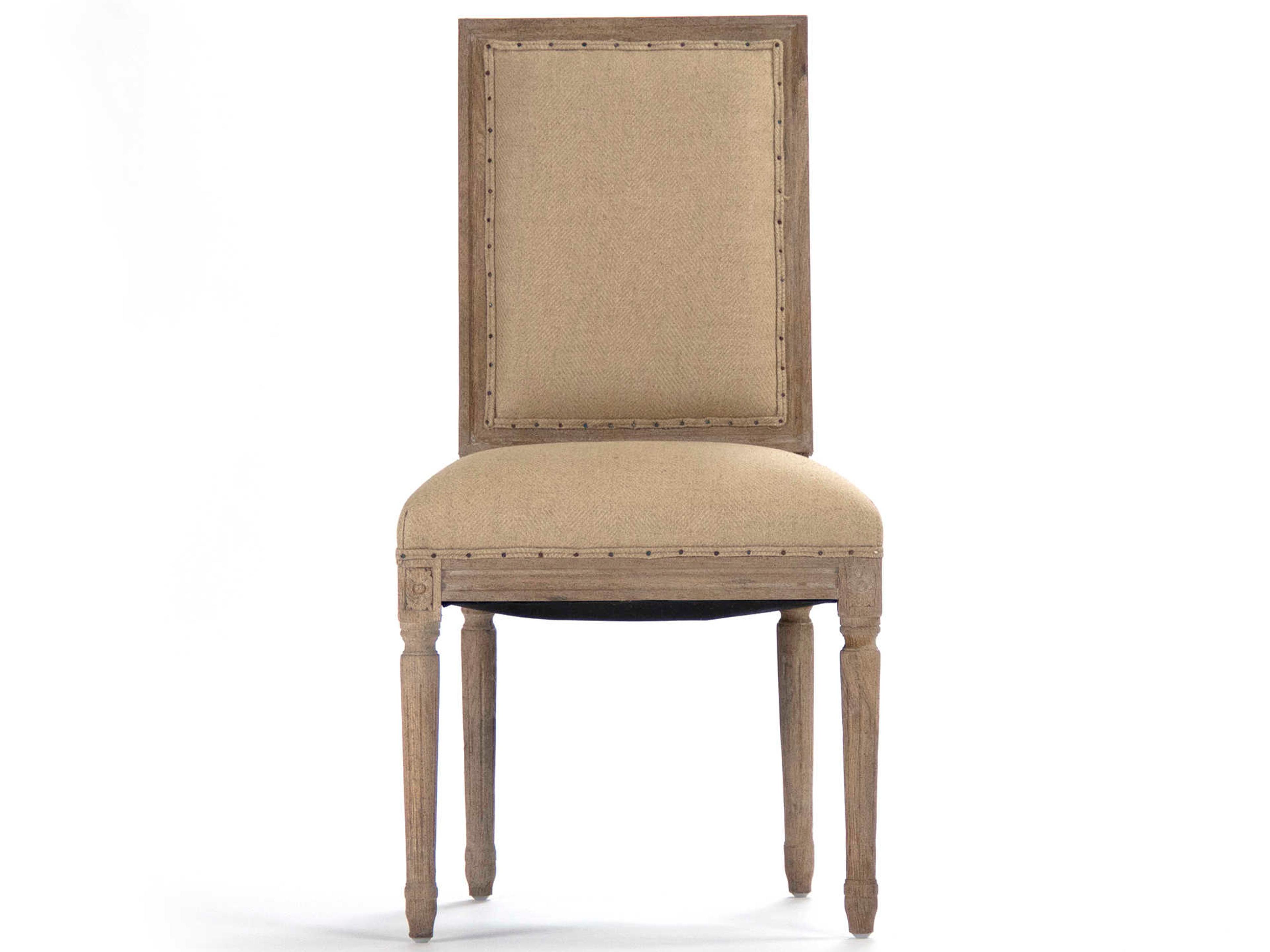 Zentique Louis Oak Wood Beige Upholstered Side Dining Chair