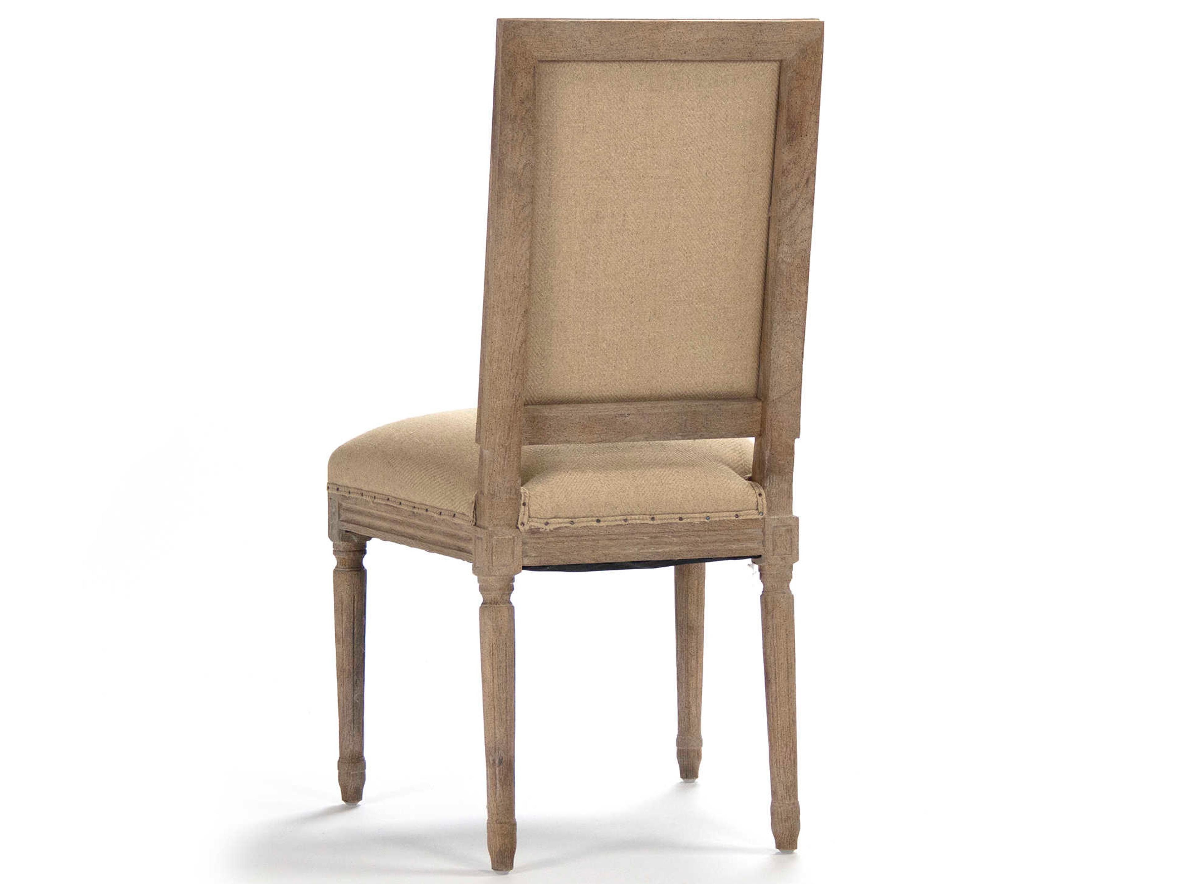 Zentique Louis Oak Wood Beige Upholstered Side Dining Chair