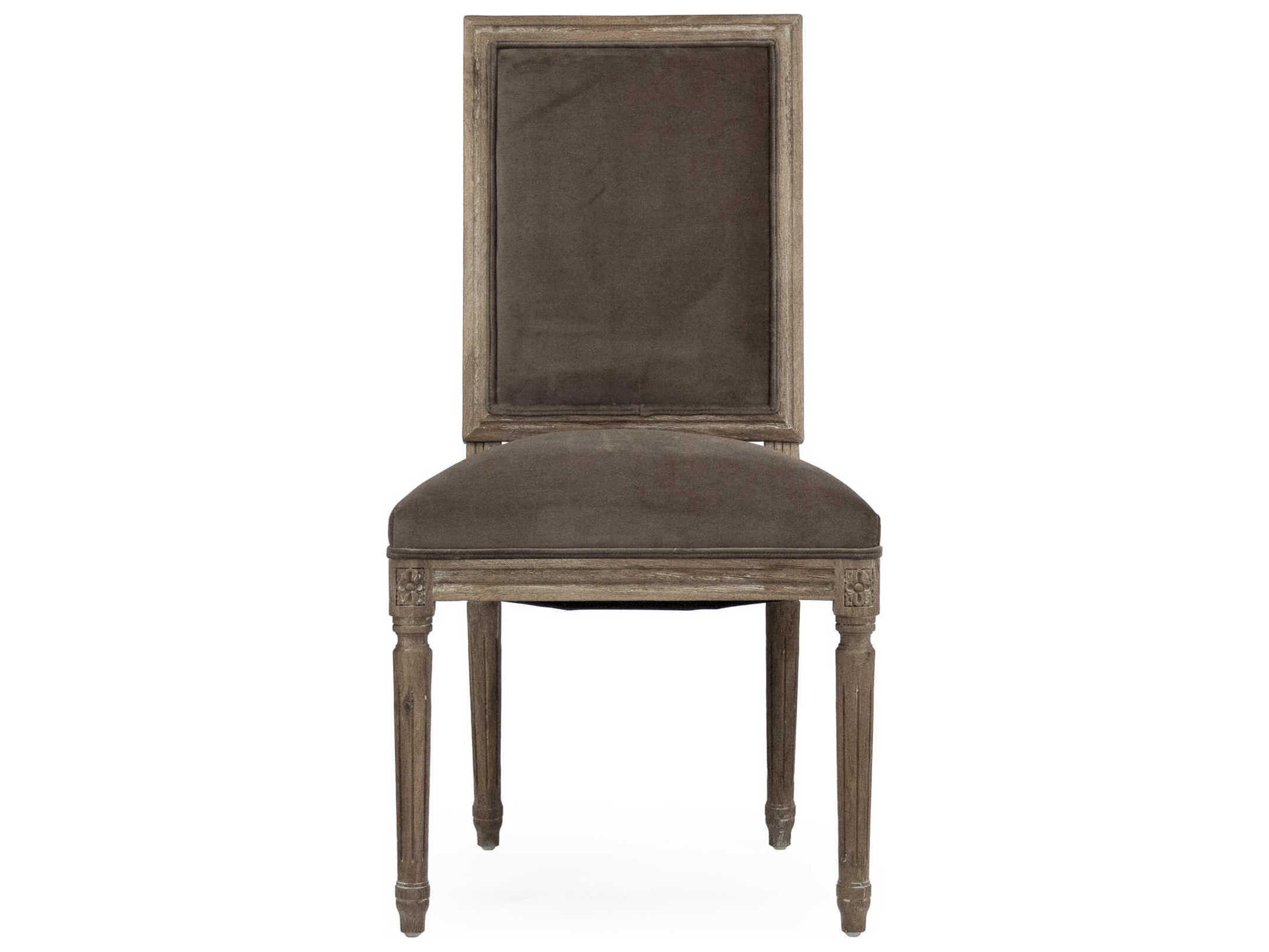 Zentique Louis Oak Wood Brown Upholstered Side Dining Chair