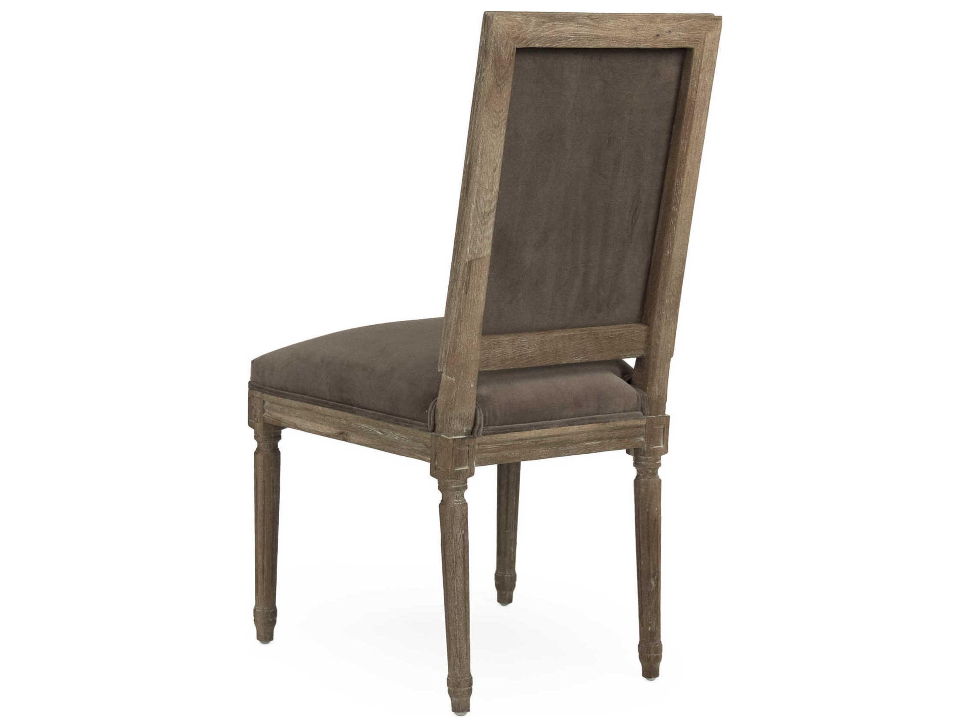 Zentique Louis Oak Wood Brown Upholstered Side Dining Chair