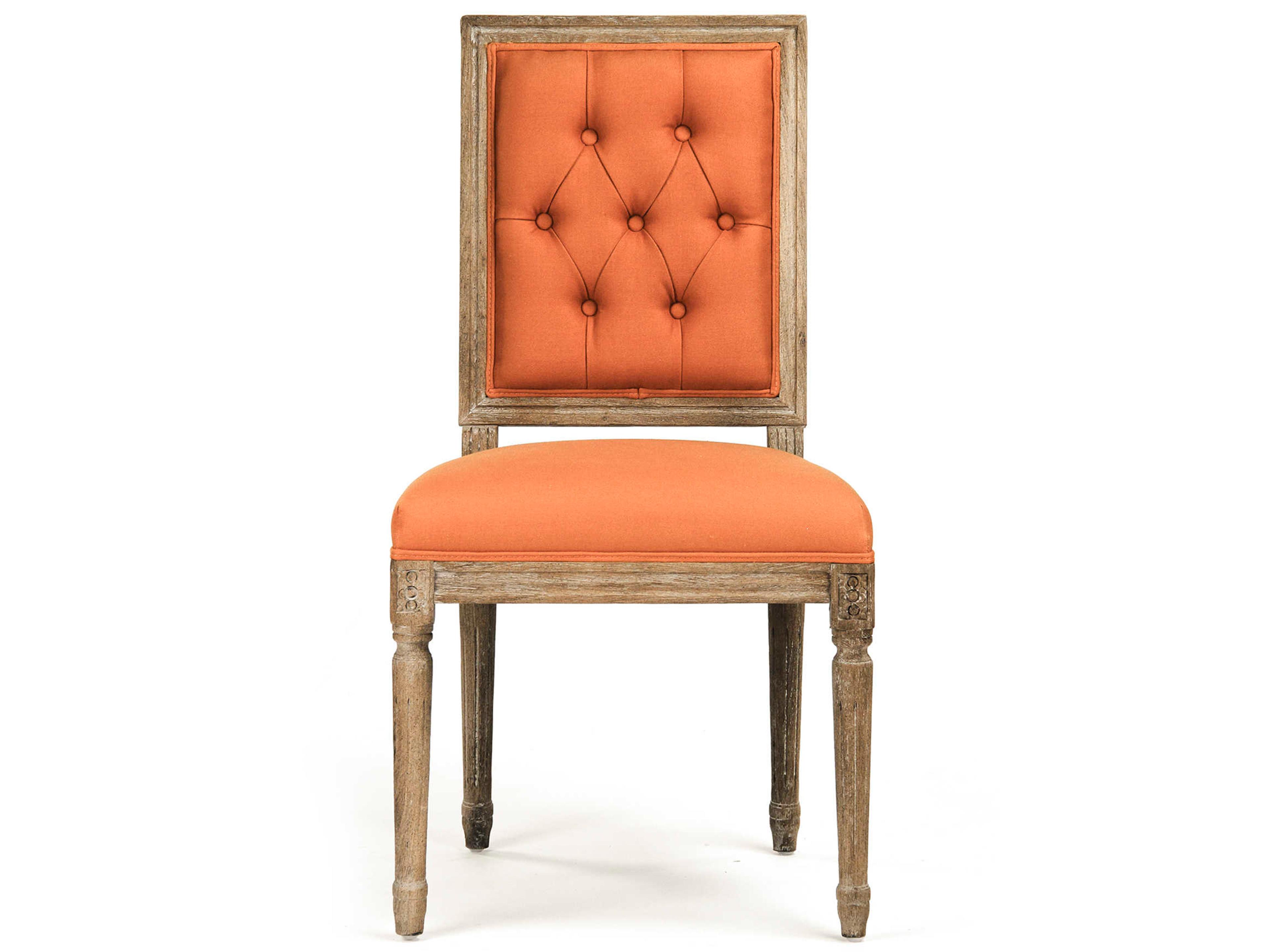 Zentique Louis Oak Wood Orange Upholstered Side Dining Chair