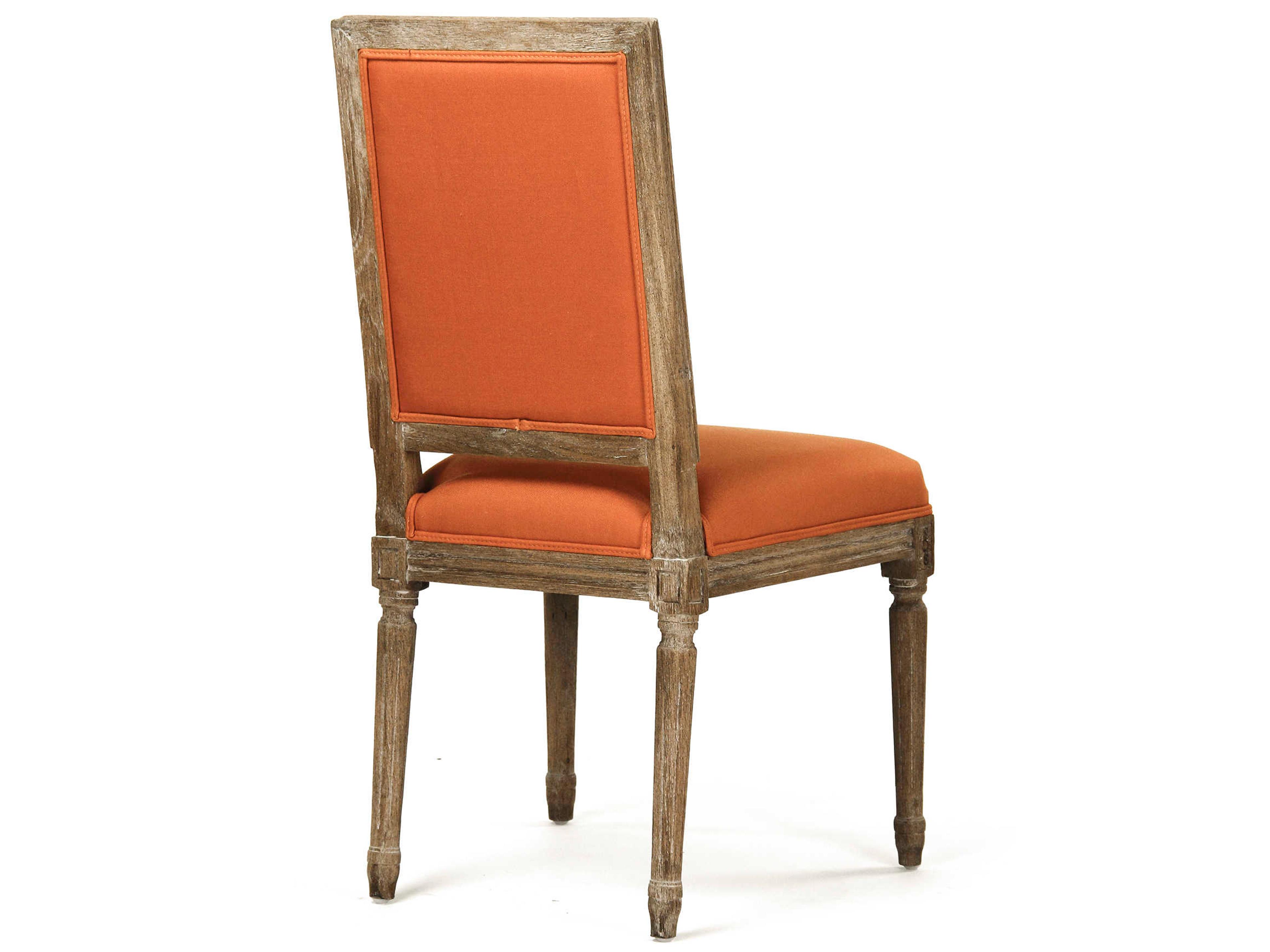 Zentique Louis Oak Wood Orange Upholstered Side Dining Chair