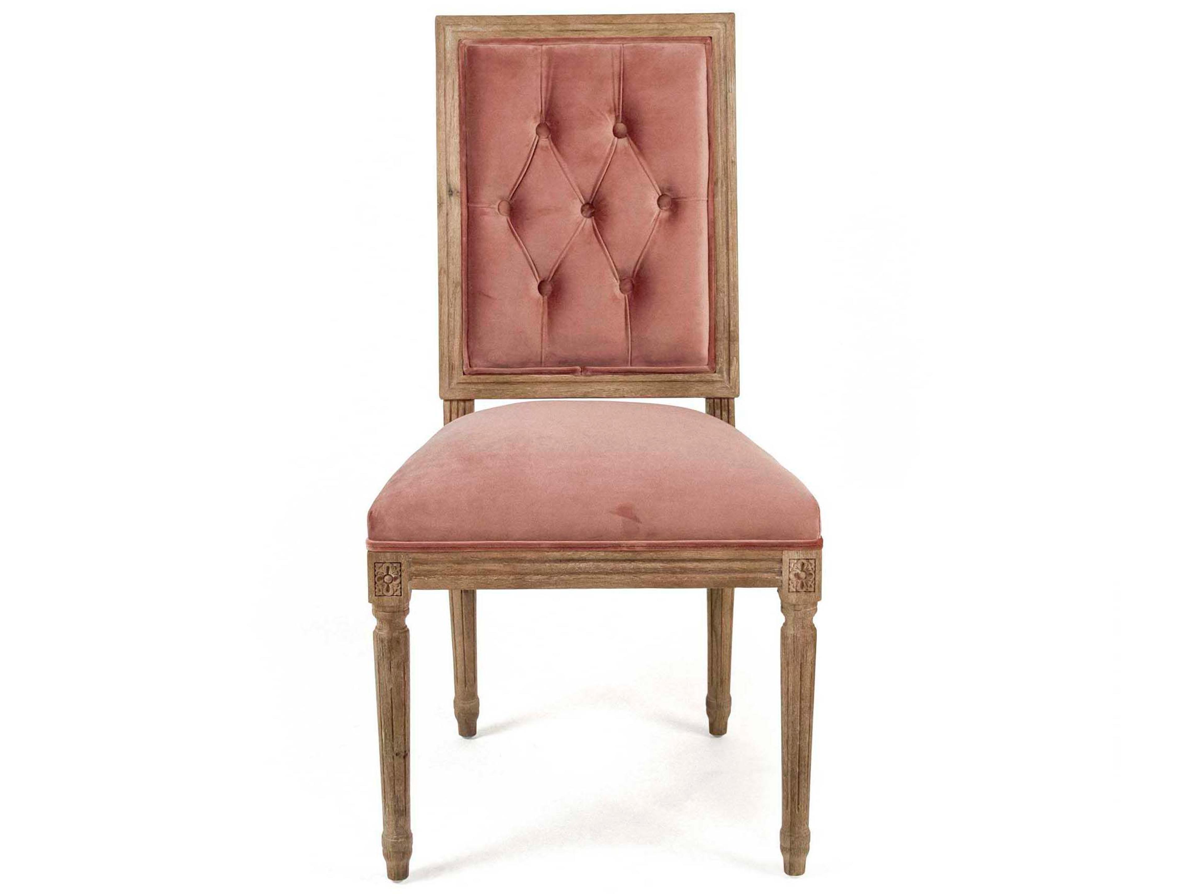 Zentique Louis Oak Wood Pink Upholstered Side Dining Chair