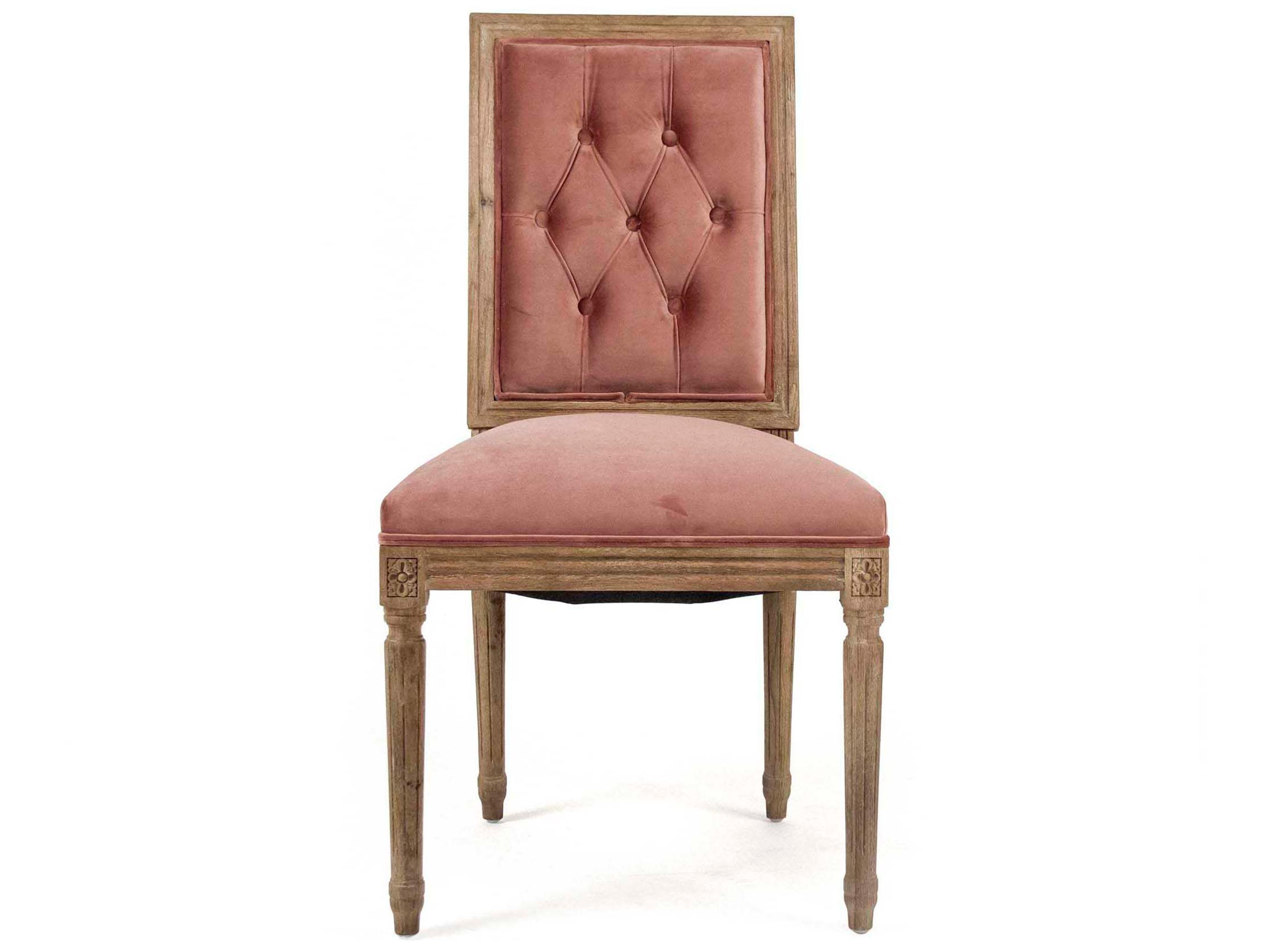 Zentique Louis Oak Wood Pink Upholstered Side Dining Chair