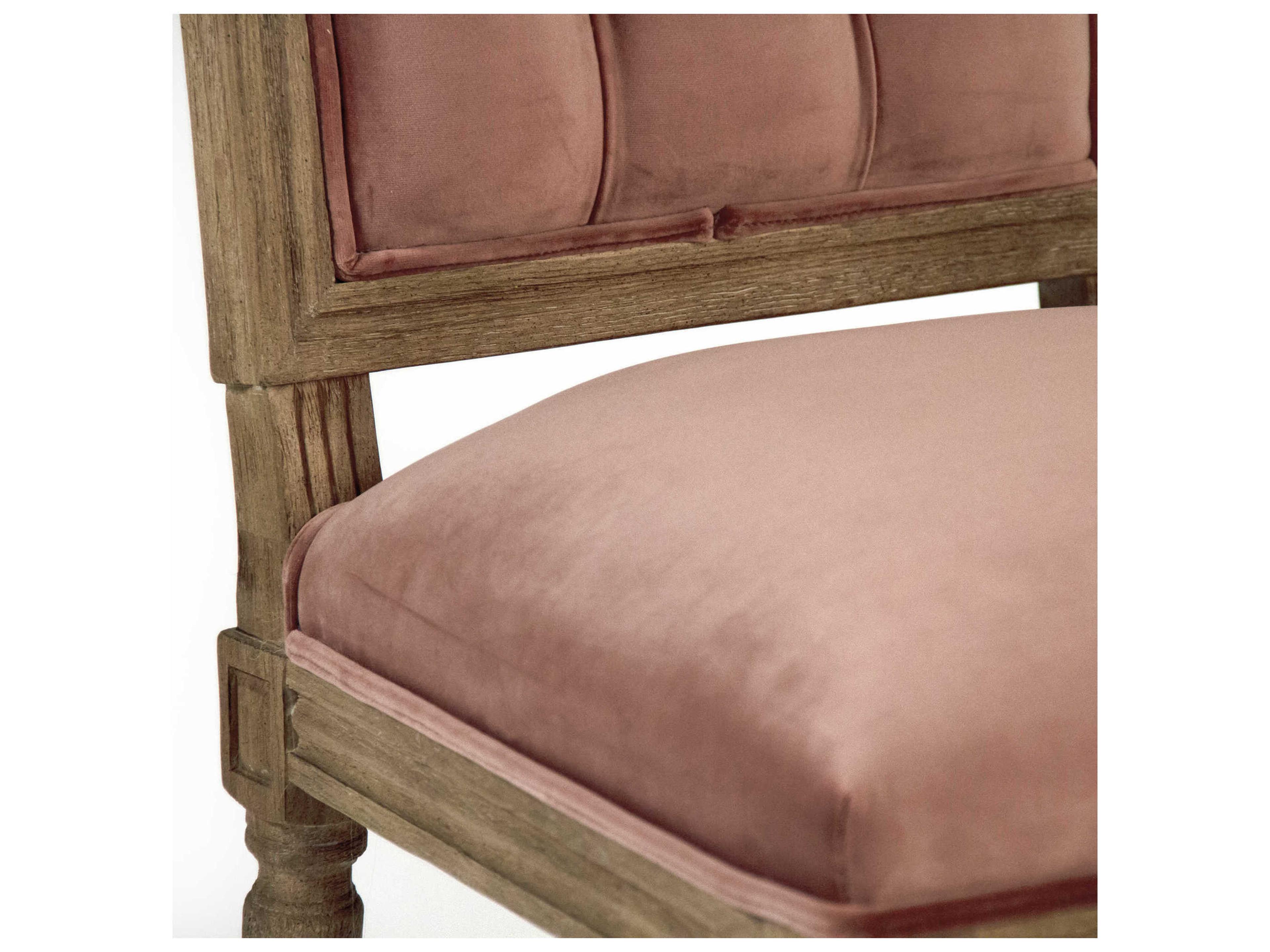Zentique Louis Oak Wood Pink Upholstered Side Dining Chair