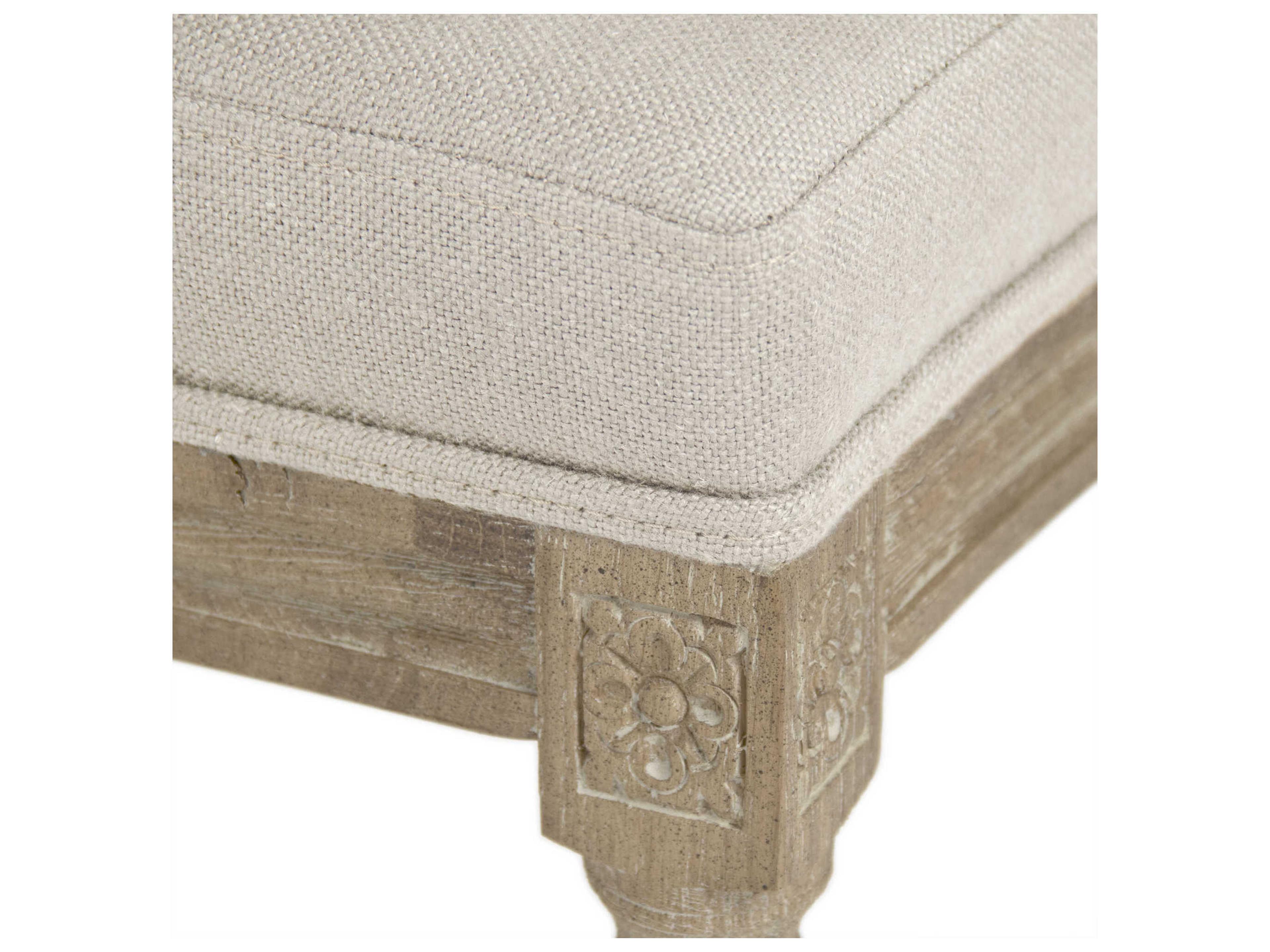 Zentique Medallion Limed Grey Oak Natural Linen Upholstered Wood Counter Stool
