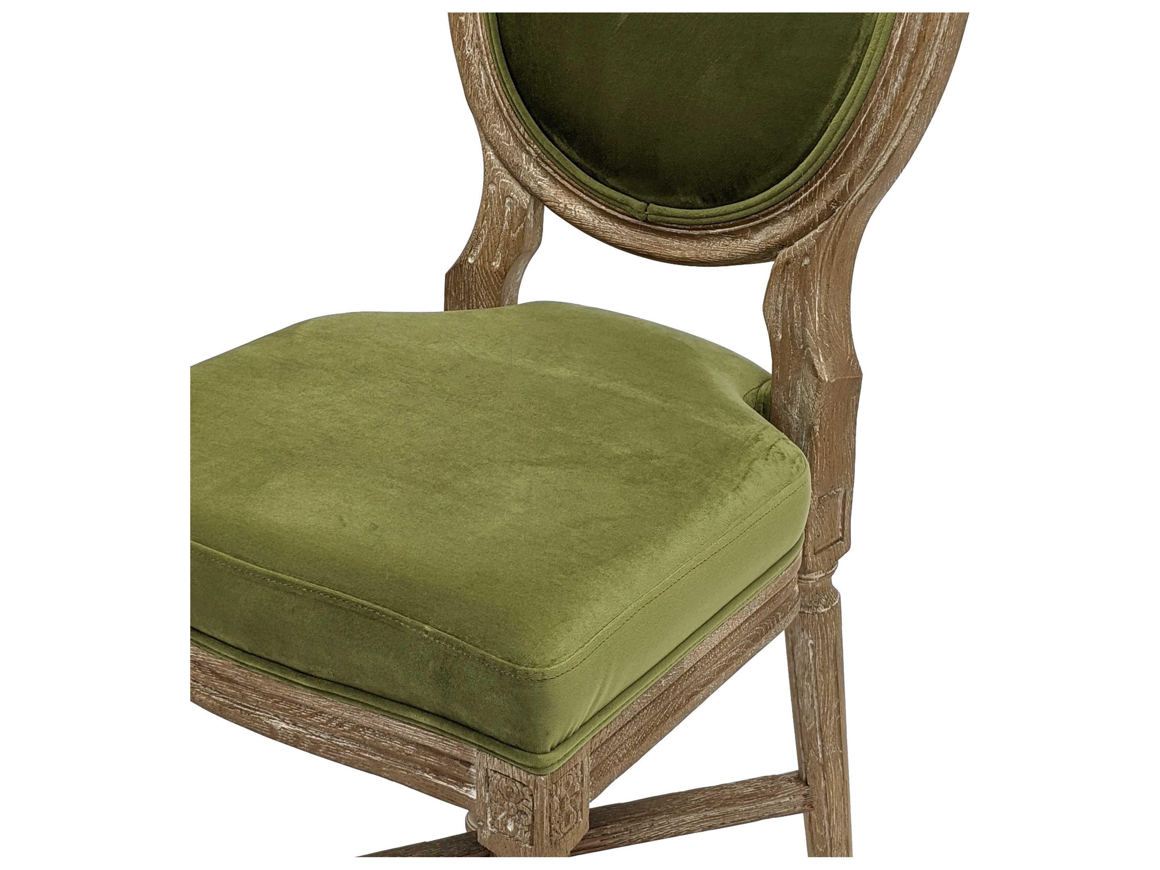Zentique Medallion Limed Grey Oak Green Velvet Upholstered Wood Counter Stool