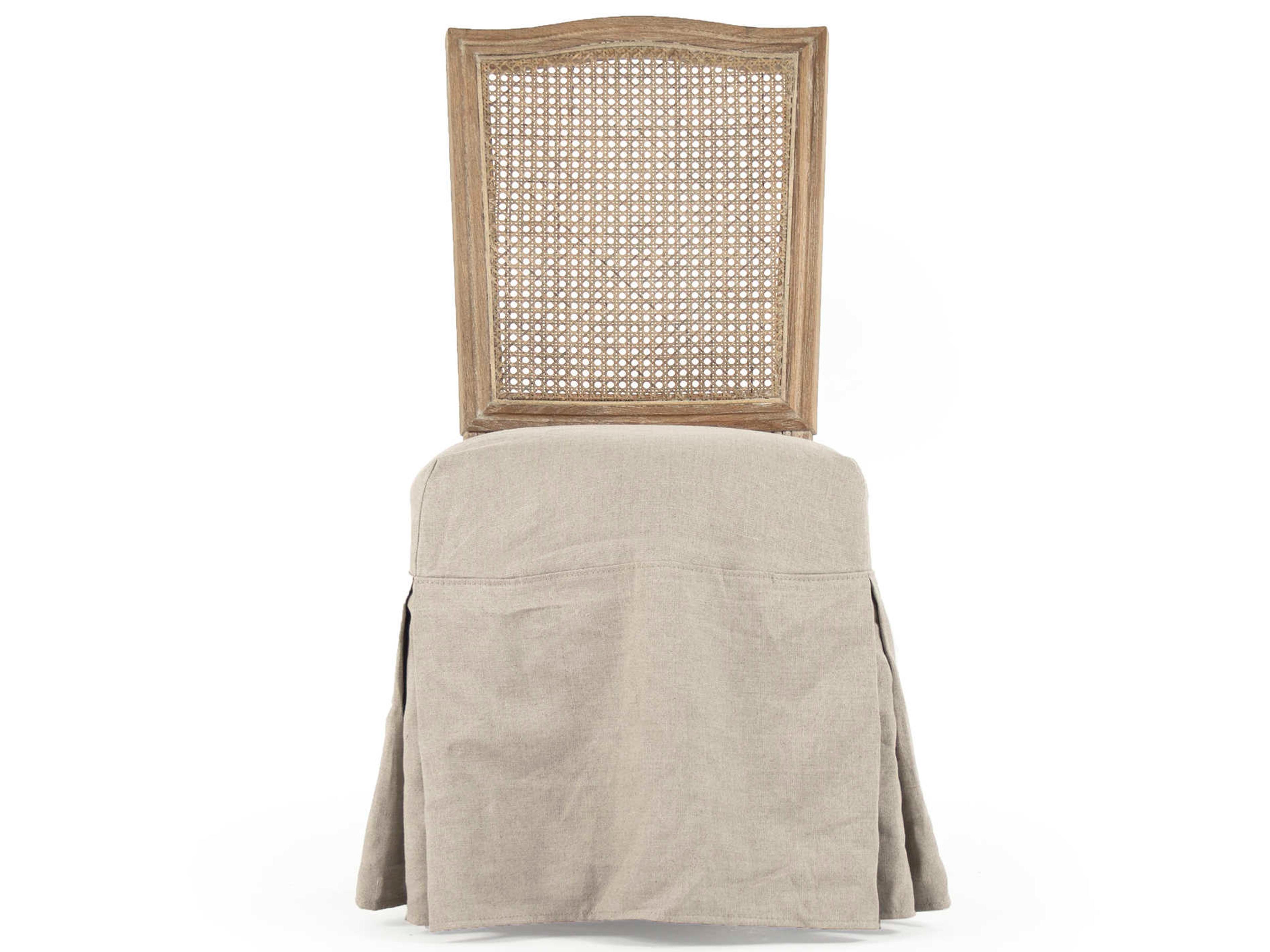 Zentique Oak Wood Beige Upholstered Side Dining Chair